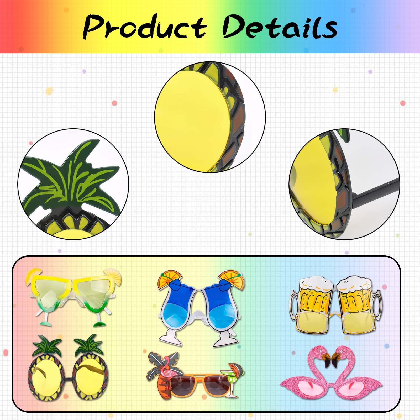 Eowppue 6 works Hawaiian-Style Sunglasses, Decorative Frame Glasses, Colorful Themed Eyewear for Styling and Visual Accent - Image 3