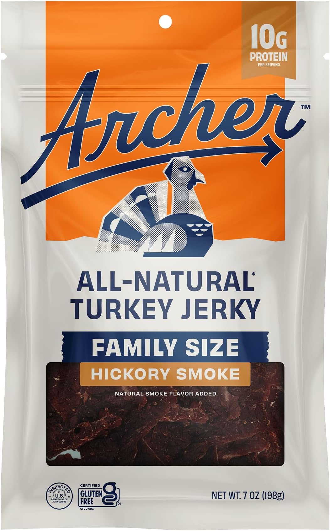 Turkey Jerky - Turkey Meat Protein Snacks For People, Protein Meat Snacks, Gluten Free, Keto - Hickory Smoke, 7 Oz