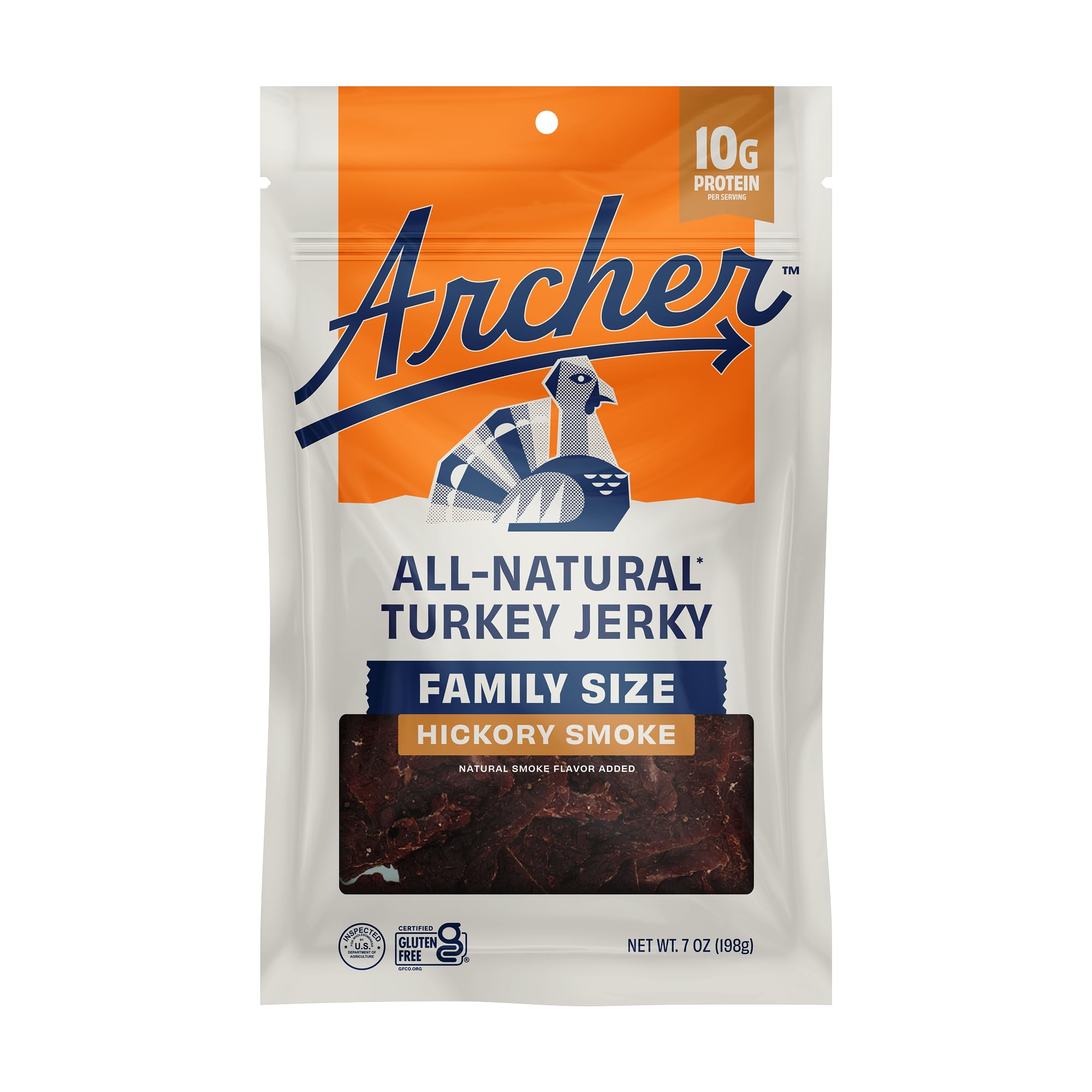 Archer Jerky Turkey Jerky - Turkey Meat Protein Snacks for People, Protein Meat Snacks, Gluten Free, Keto - Hickory Smoke, 7 oz