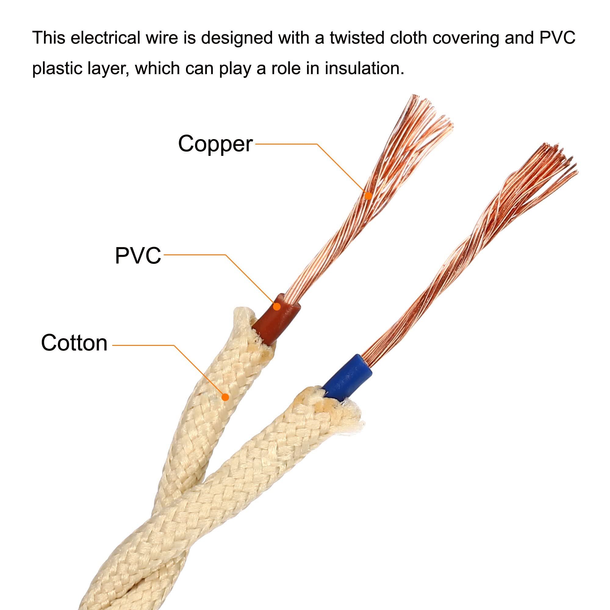 LEDSone 16.4ft Vintage 2 Core Round 18 Gauge Ivory Cable Fabric Cloth Covered Electrical Wire, 5m 2 Conductors Lamp Cable Modern Cloth Covered Wire - View #8