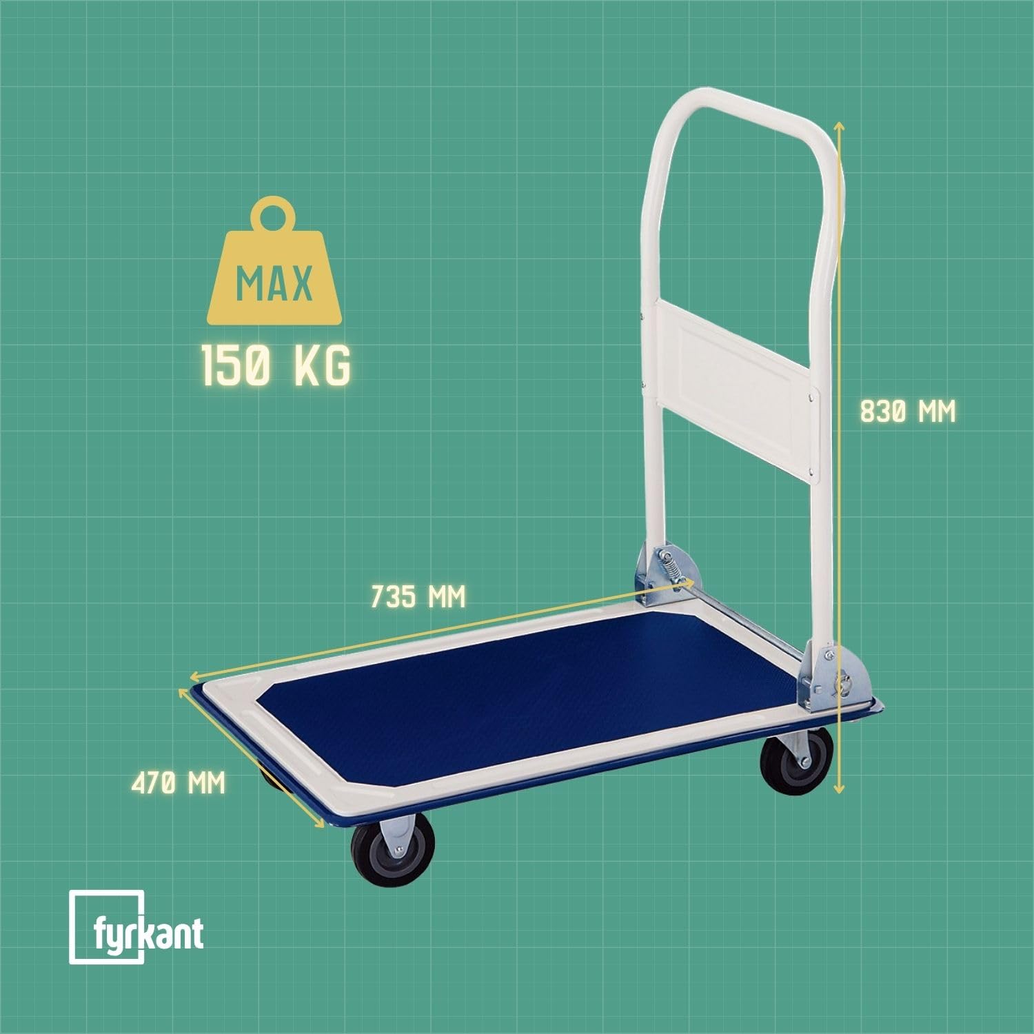 Carrello portapacchi piattaforma pieghevole - Portata 150 kg - 4 ruote girevoli - pedana antiscivolo - Carrello acciaio