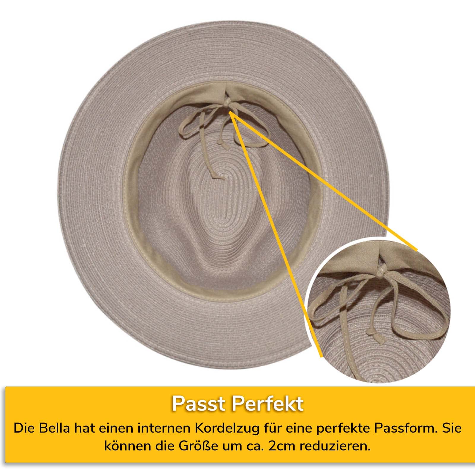 Bella Fedora - Faltbarer Sonnenhut mit breiter Krempe für Damen - Sommerhut mit Kordelzug und schmalem Gürtel