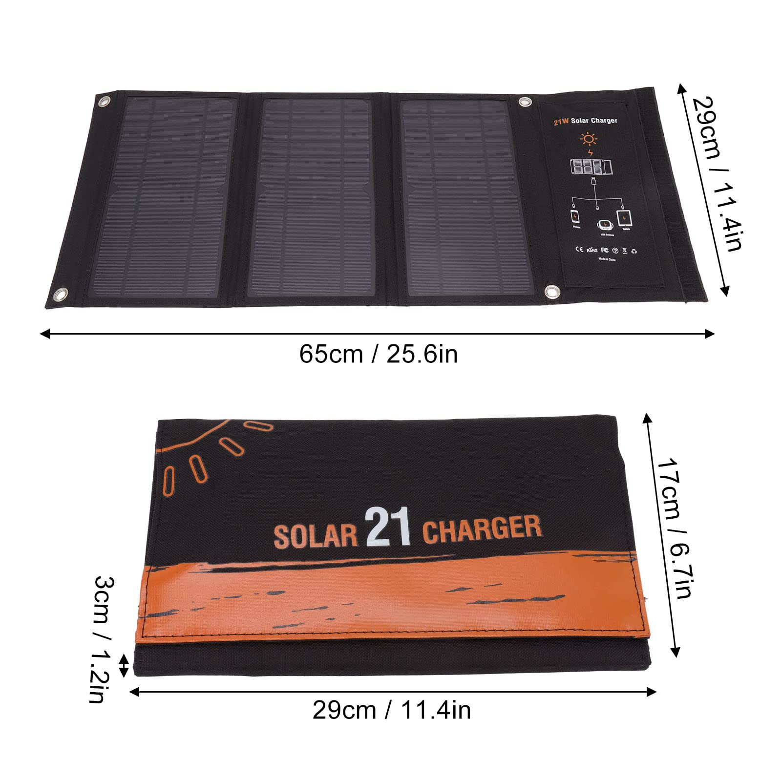 21 W Faltbares Solarpanel-Ladegerät, Tragbare Solar-Telefon-Ladepanels mit Zwei USB-Anschlüssen