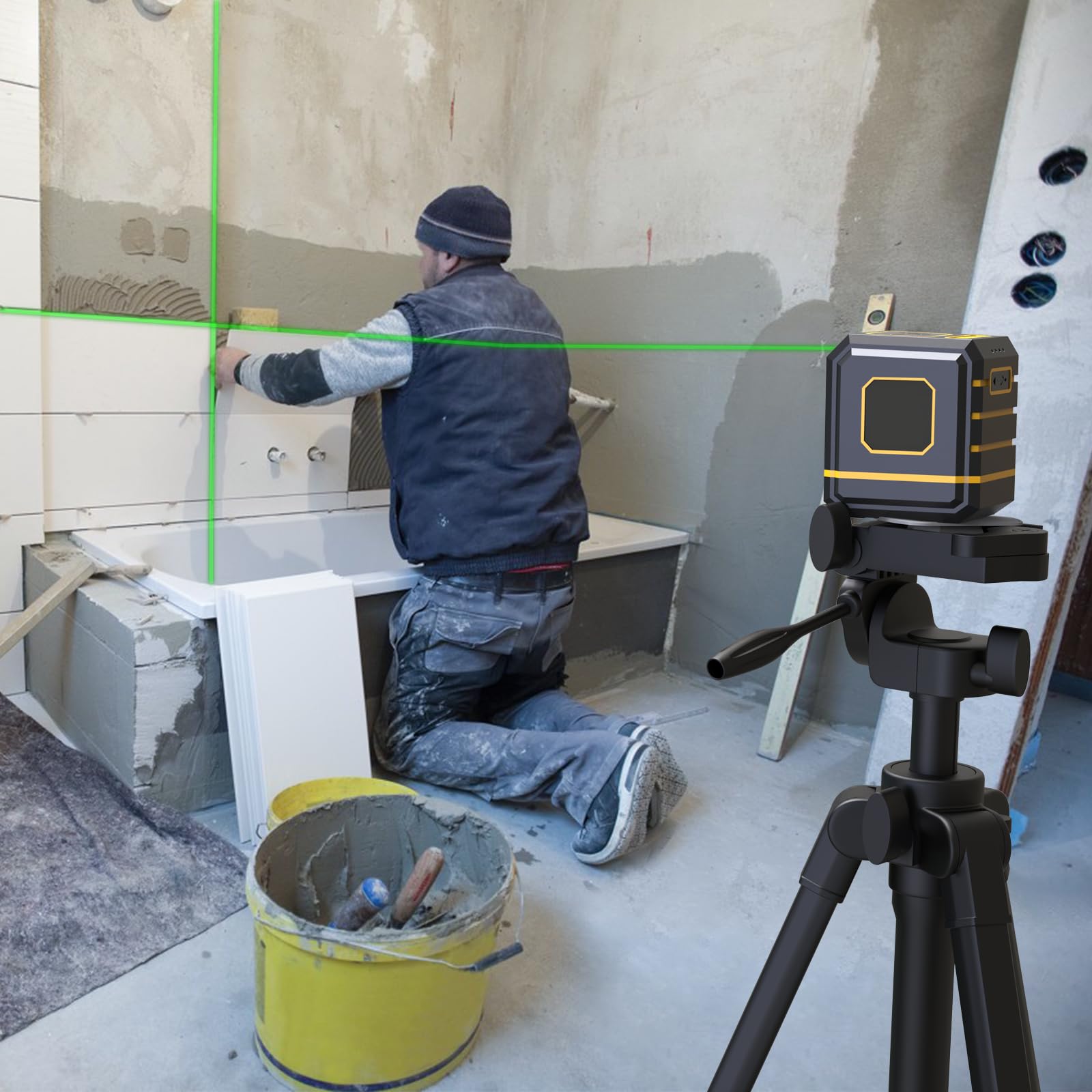 Trépied en aluminium pour nivellement laser de 148 cm de hauteur et 0,65 kg léger avec niveau de bulles, plaque de déclenchement rapide avec filetage de vis 1/4"-20 pour appareil de nivellement de