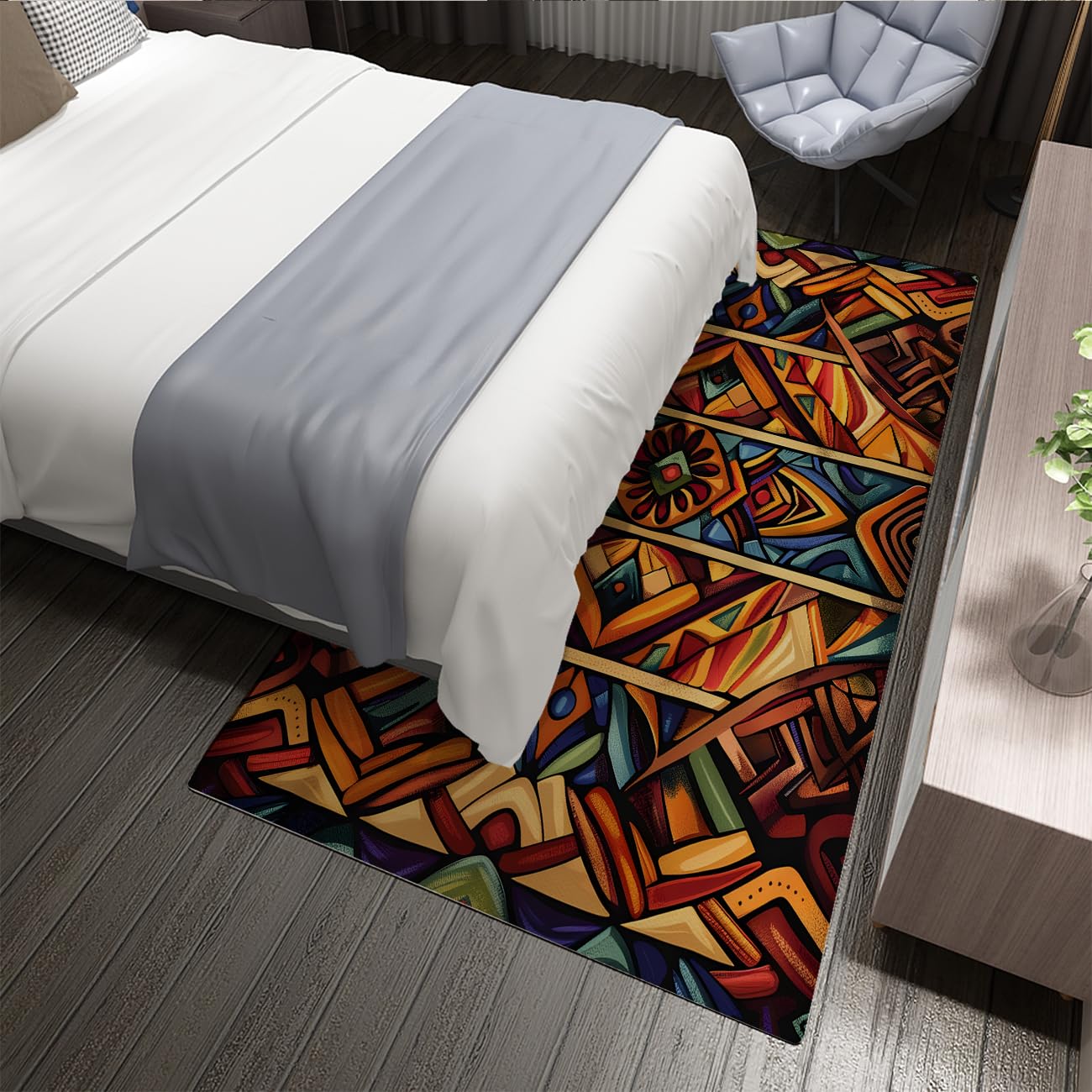 Lebendiger tribaler geometrischer Teppich 180x270 waschbar rutschfest für Wohnzimmer niedrigflorig Nicht abfallend glasgestrichen ultraweich für Eingang Schlafzimmer Boho Ethno