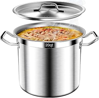 Large Stock Pot-20QT Stainless Steel Stockpot with Lid, Heavy Duty Tri-P...