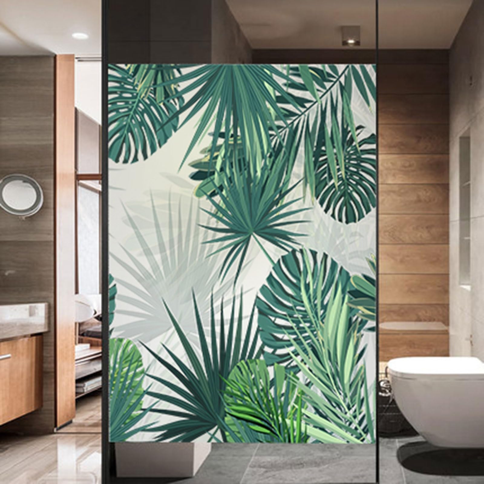 Window Privacy Film Frosted Decorative Film For Glass Windows Green Leaf Stickers For Privacy UV Protection Waterproof Reusable Easy Application Ideal For Home Office Use(Style 1,50x80cm)