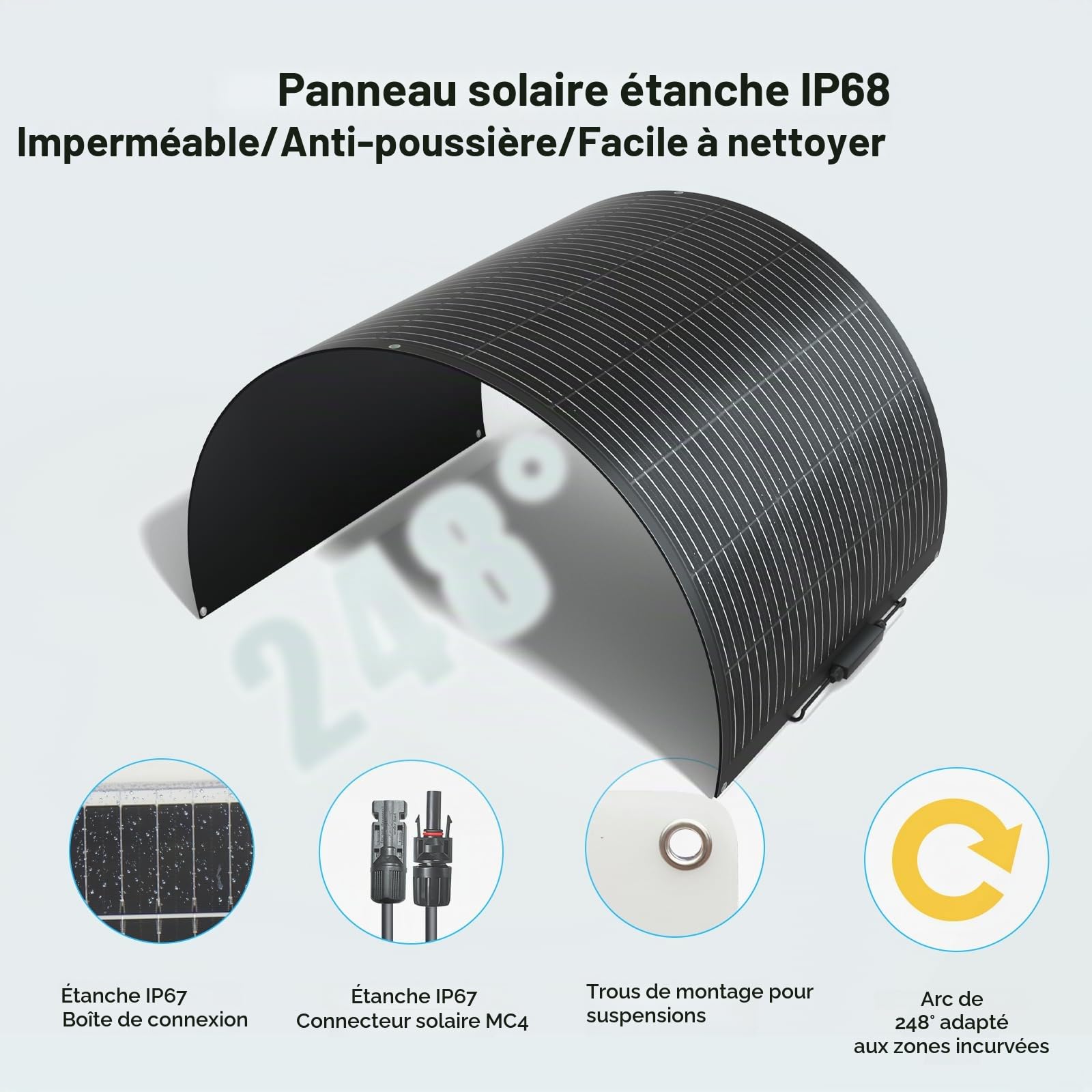 XINPUGUANG Panneau Solaire Souple 12V 100W Panneaux solaires Flexible pour 12V Batterie, EV, Camping-car, Marine, Bateau, Caravane, Maison