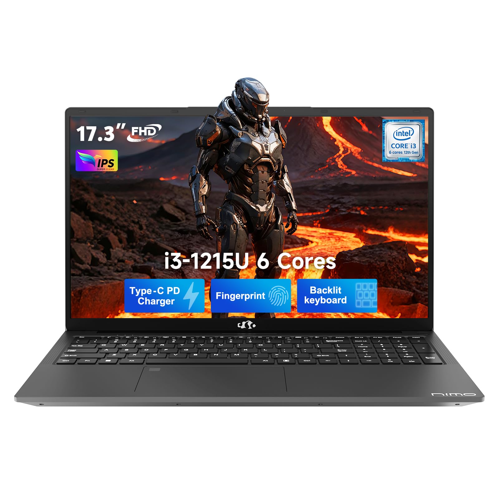 FHD 17 Inch Laptop, 6 Core i3-1215U Processor (Up to 4.4GHz, Beat R5 7520U) 8GB RAM 256GB SSD Student Computer for Business & Study Home with 65W Type-C Backlit KB Fingerprint Wi-Fi 6 HDMI