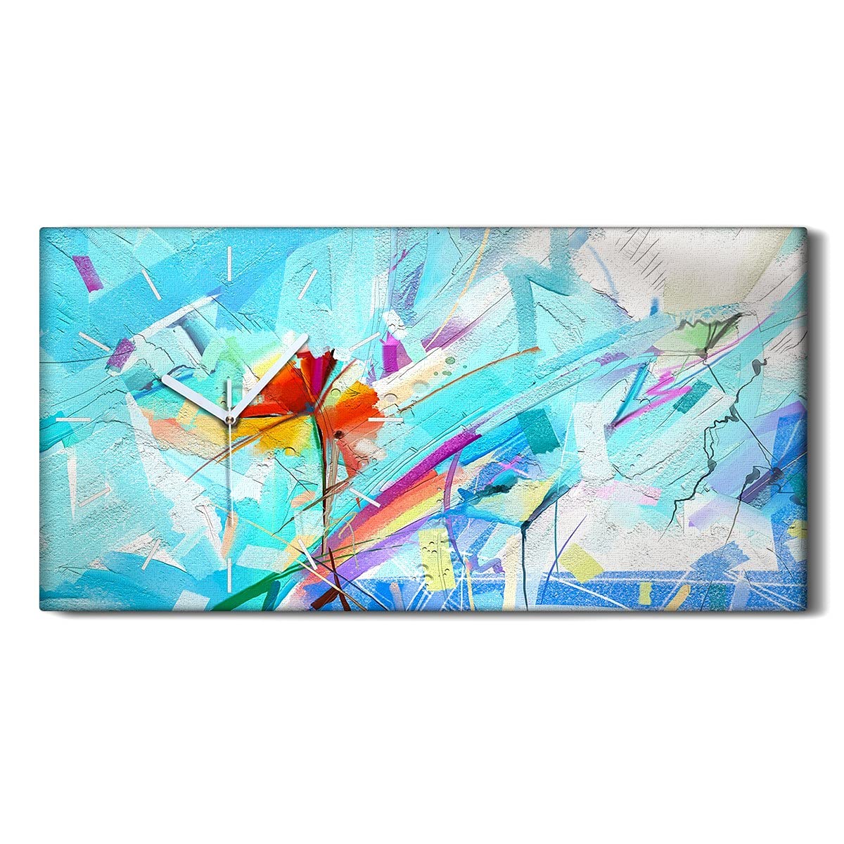Horloge sur Toile de Couleur Abstraite 60x30cm Salon Sans Tic-Tac