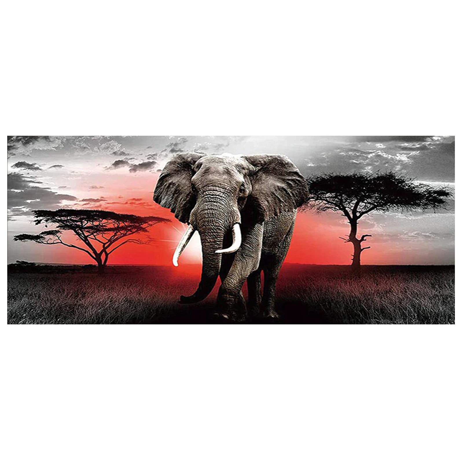 DCIDBEI 110 x 50 cm, 5D Redondo Diamond Painting Grande formato Animales,Cuadros Diamantes 5d Paisaje Africano, Anime Punto de cruz Diamante Casa Entrada Decoración de pared, Elefante Africano