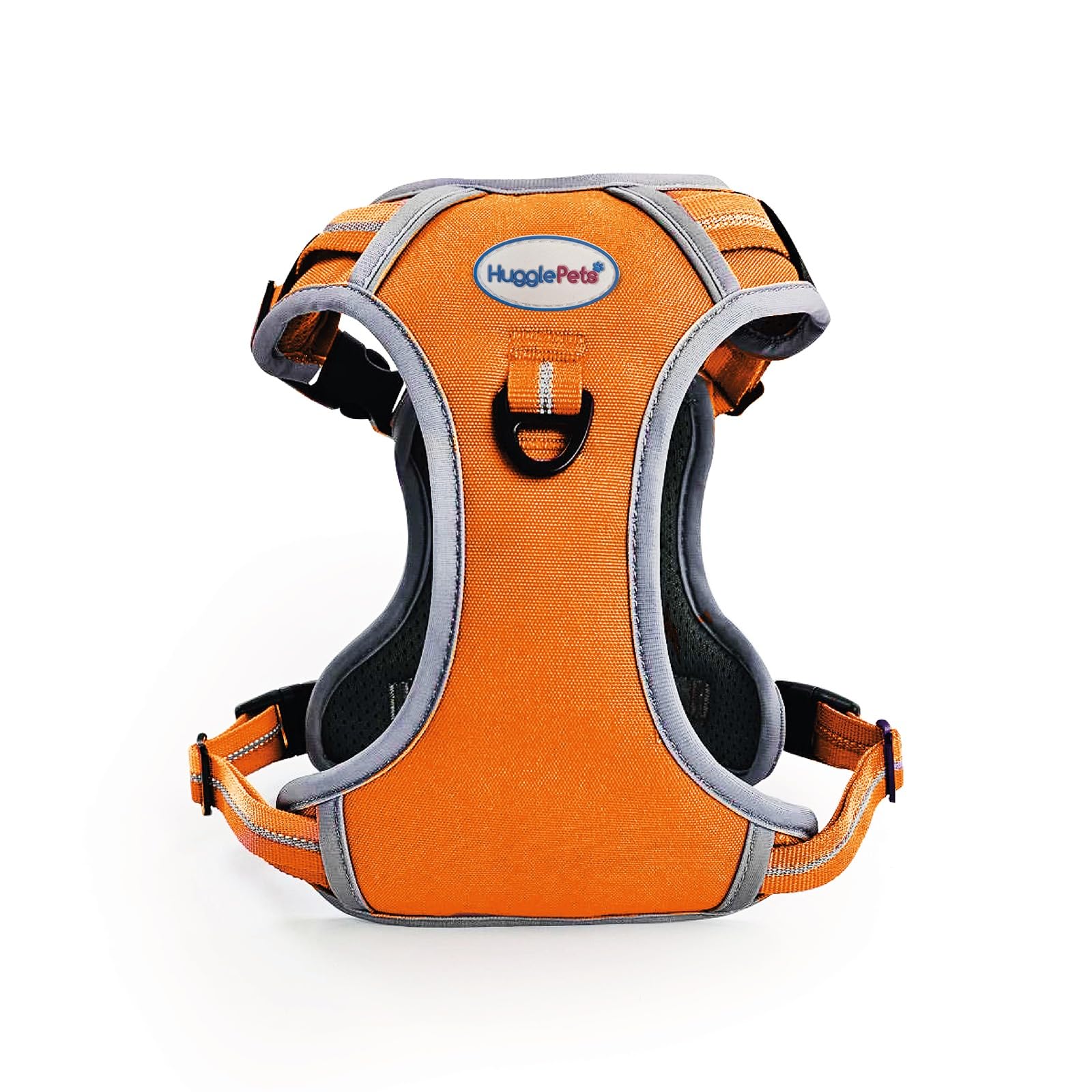 HugglePets Activity & Travel Comfort Dog Harness | Orange Small 45-60cm | Adjustable Reflective | Breathable Mesh | Padded Grab Handle | Front & Rear D-Ring | Great