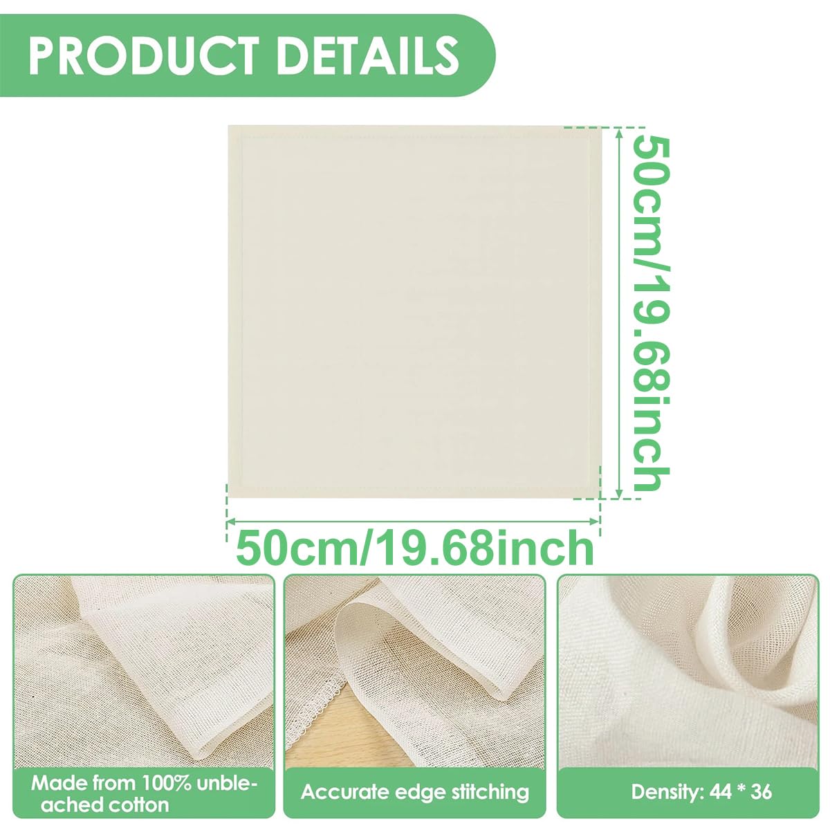 homeemoh Grade 90 Cotton Reusable Cheesecloth 12pcs 20x20 Inch Unbleached Cotton Muslin Cloth Fine Mesh Fabric for Straining, Cooking, Steaming