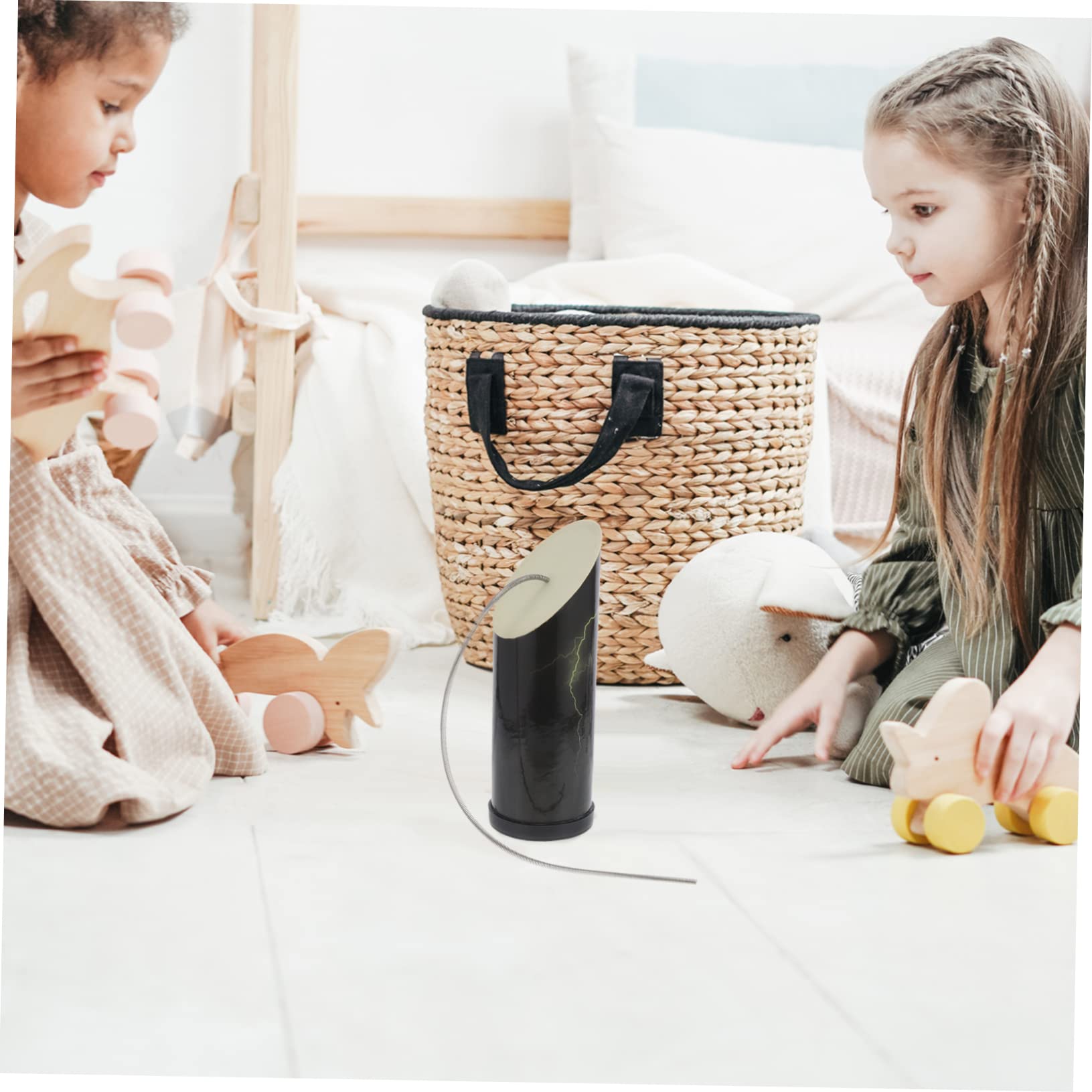 Tamburo Sonoro Giocattolo Educativo Musicale in Legno Nero | Suono da Imitazione, Molla in Metallo, Portatile, Piccolo e Delicato per Bambini