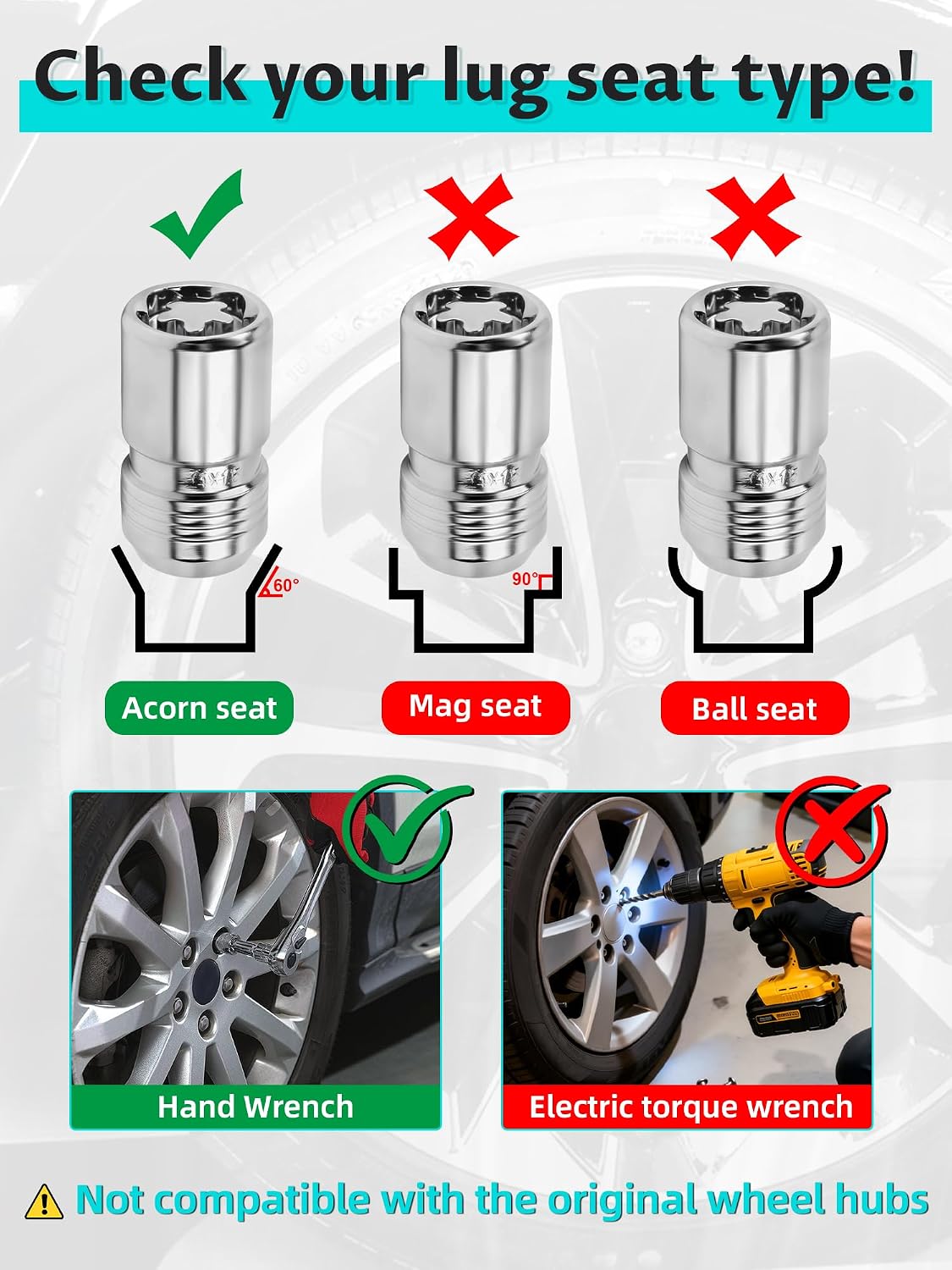 5 Locks and 2 Key M14 x 1.5 Wheel Locking Lug Nuts,Height 1.61" Cone Seat, Anti-Theft Tire
