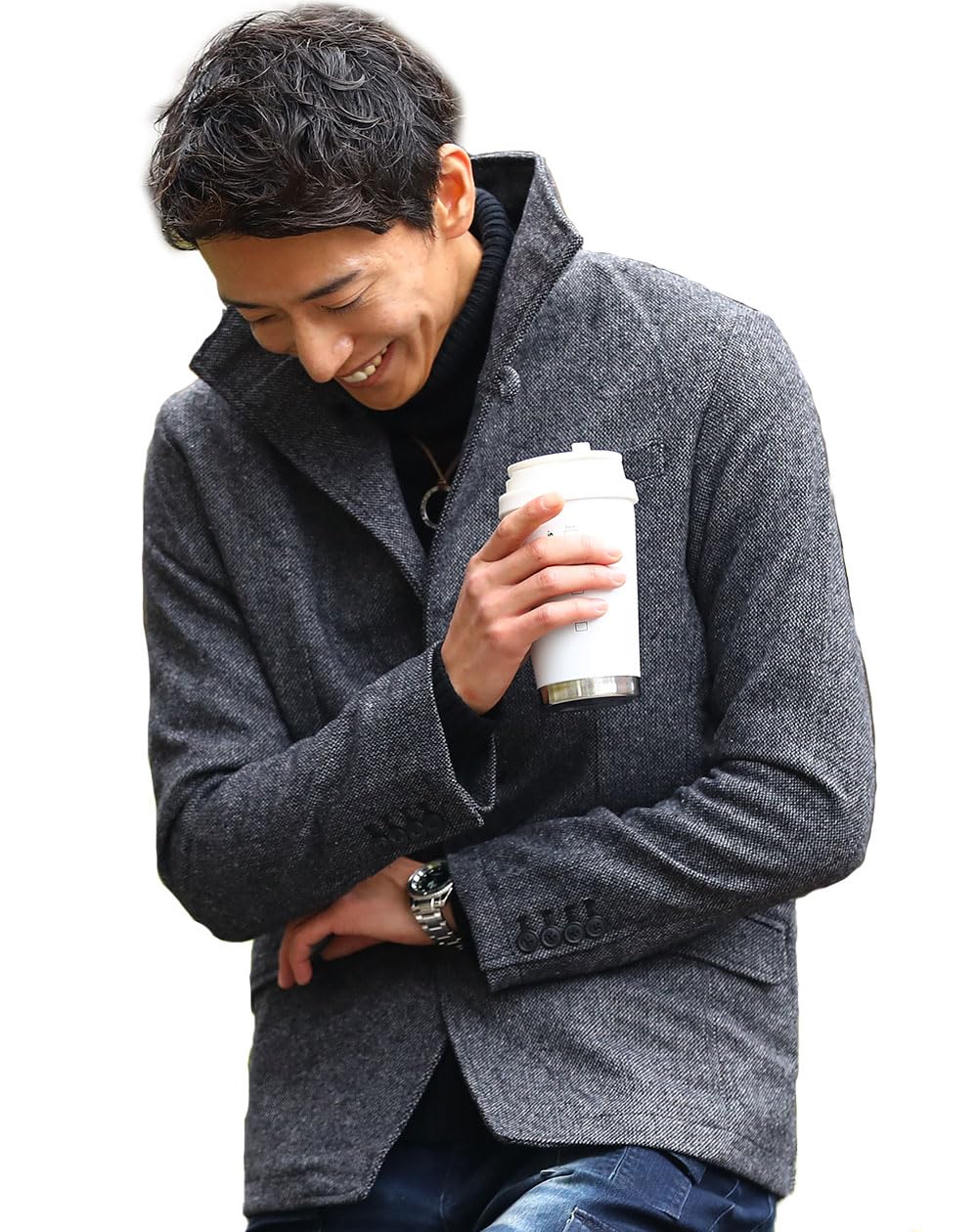 ウール混紡 ダークグレー スタンドカラー ジャケット Amazon | [MENZ-STYLE] メンズスタイル ウール混イタリアンカラー