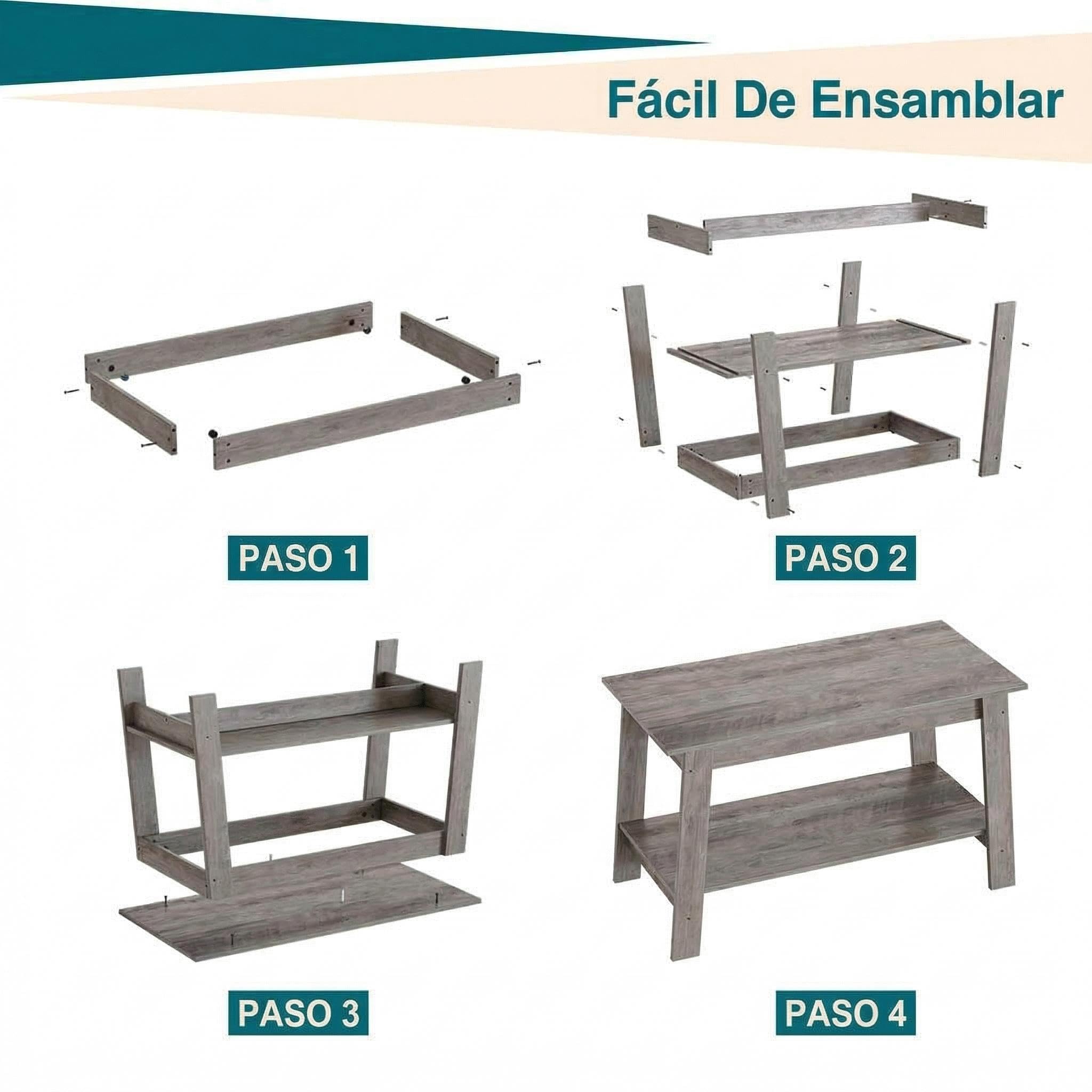 GarveeHome Mesa de Centro con Estante Abierto, Mesa de Centro Madera de 2 Niveles Estilo Farmhouse, Mesita de Salón Rectangular y Mesita de Sofá Compacta (80 x 39 x 48 cm), Gris