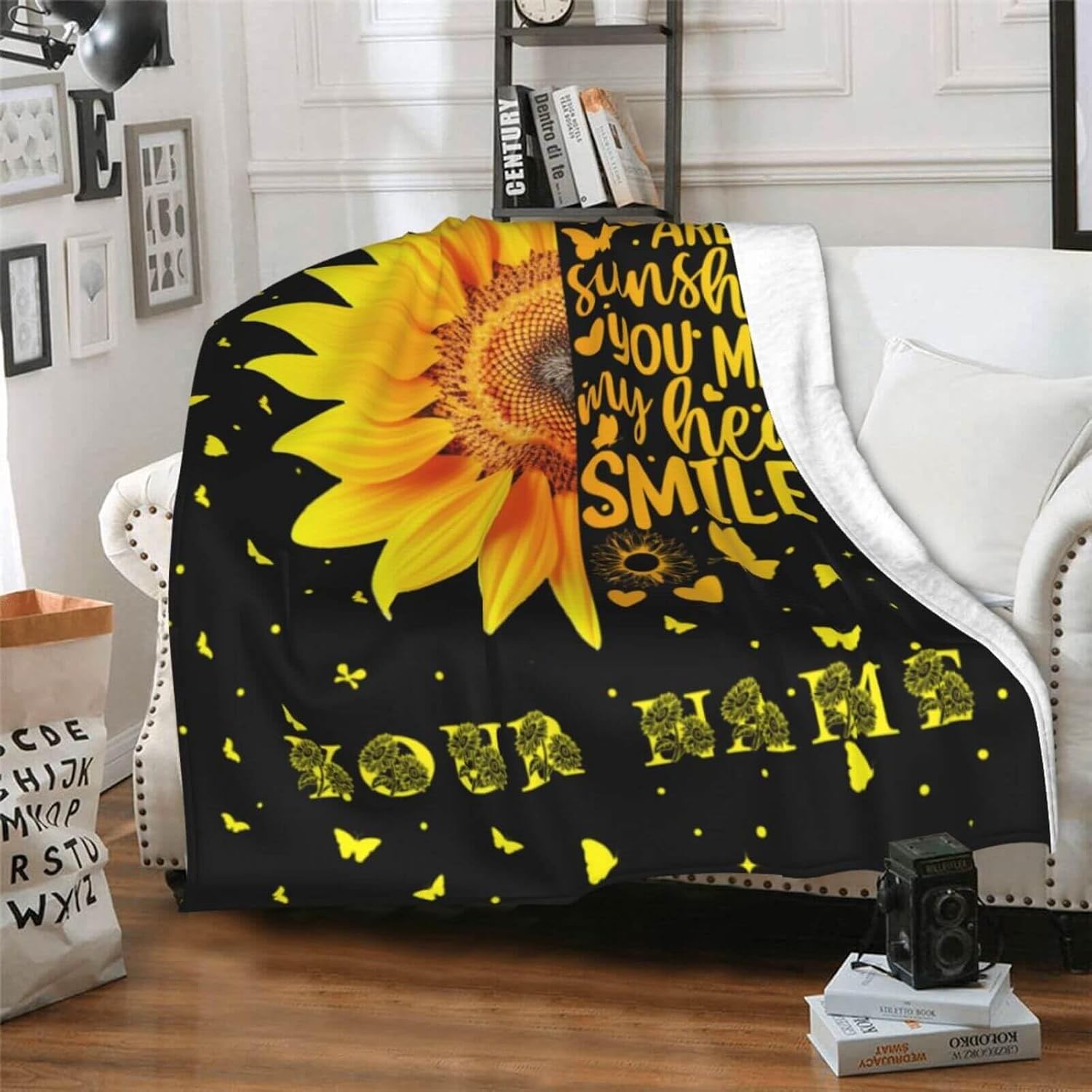 Custom Sunflower Blanket, 50"x60" Flannel Floral Sun Flower Themed Throw, Soft Nap Throw Blanket for Home Boys Girls Women Men Sunflower Lovers Gifts