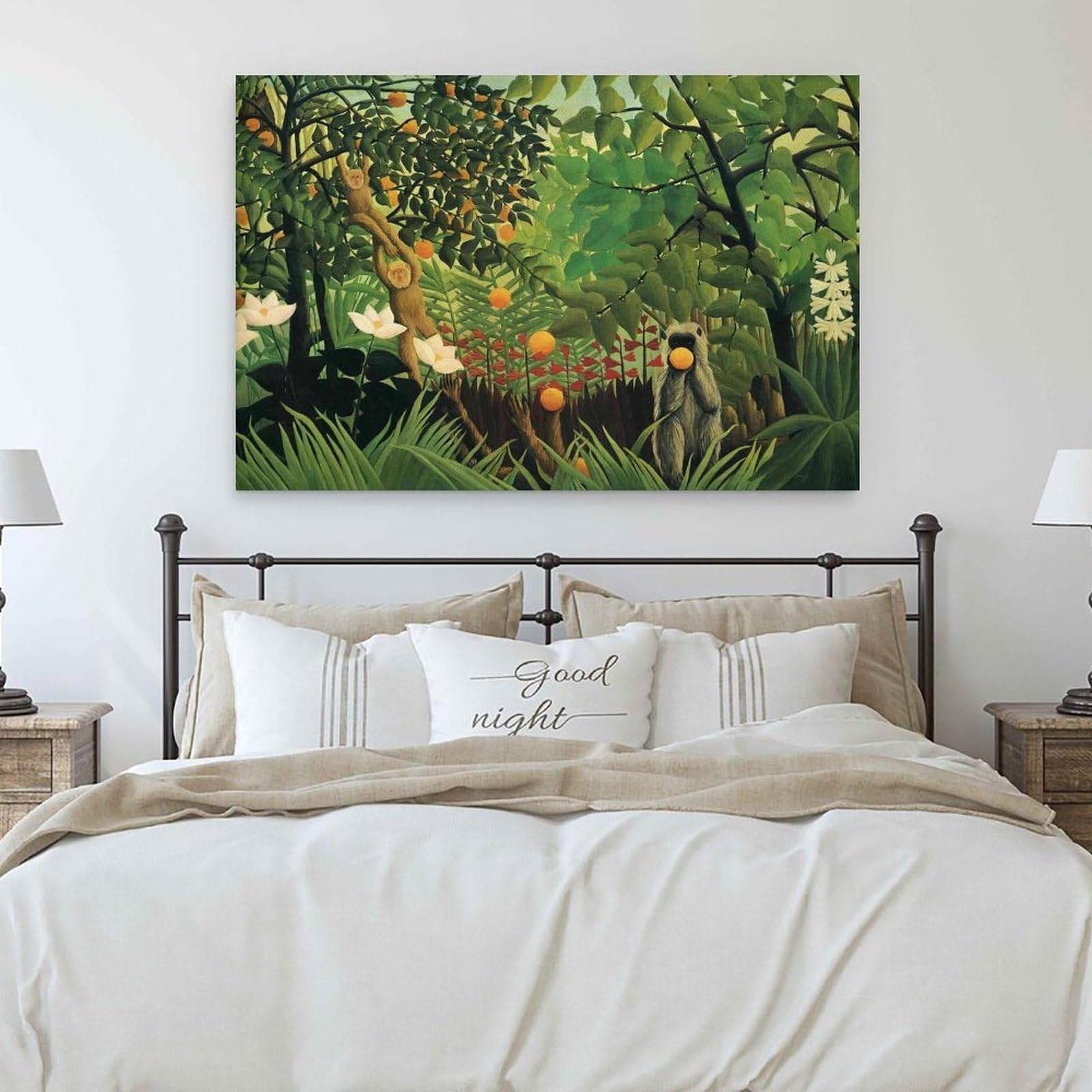 1909 La selva ecuatorial de Henri Rousseau - Impresión artística ingenua con paisaje exótico de la selva y marco de frutas, 30 x 45 cm