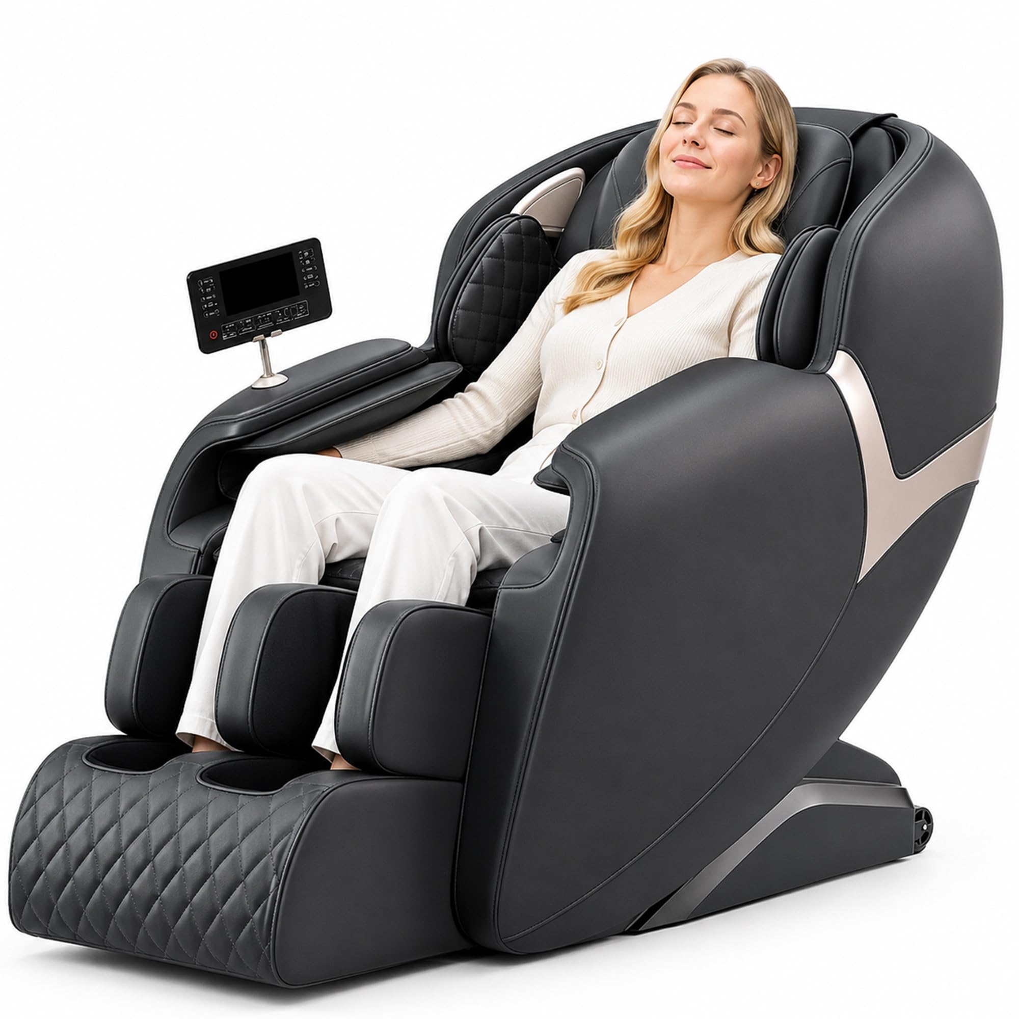 Sillón de Masaje Eléctrico Gravedad Cero, Masaje 3D, Airbags de Cuerpo Completo, Rodillos de Pies y Calor para Relajación en Casa(Noir)