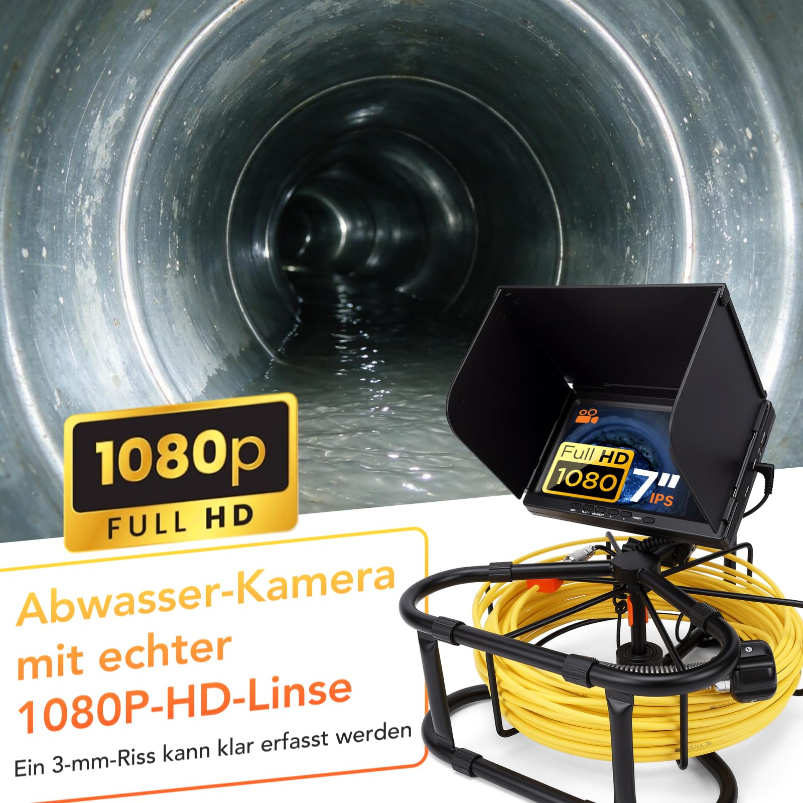 Telecamera per Fognature HD 1080P da 7", Telecamera per Tubi con