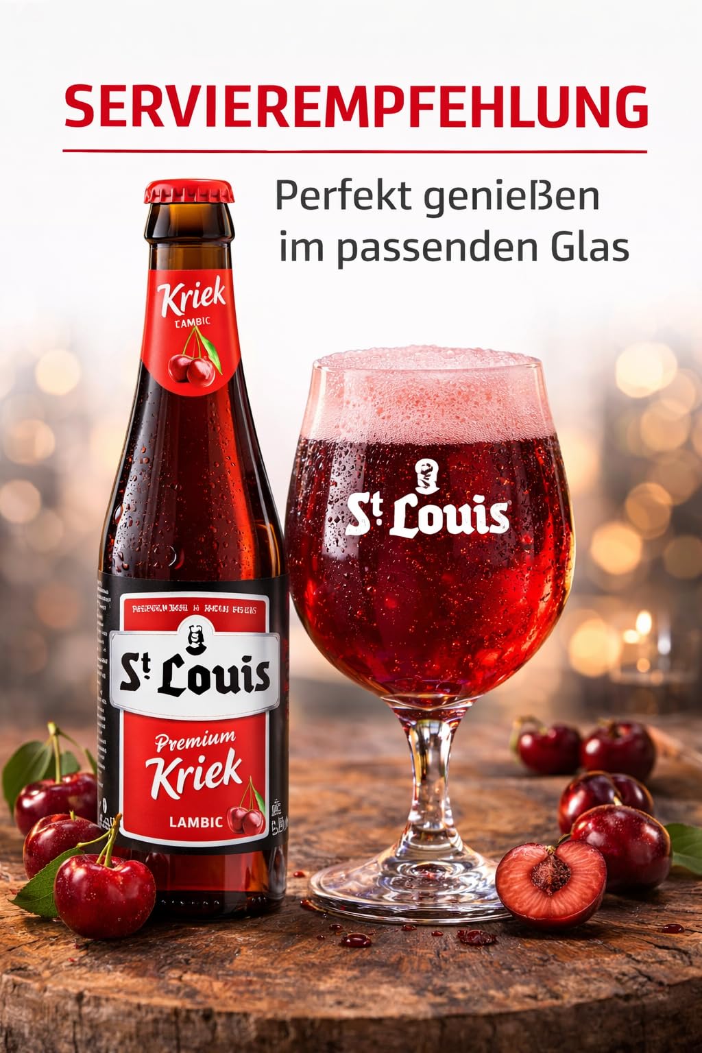 St. Louis Kriek Kirschbier aus Belgien – 12x 0,25l Flaschen – Belgisches Fruchtbier mit Kirschgeschmack – Süß & Fruchtig – Traditionelles Belgische Bier Spezialität