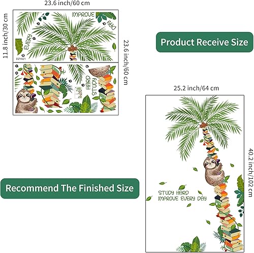 Miniatura 6 de Vinilo decorativo de pared con diseño de perezoso y plantas de árbol de libro, lindo perezoso que sube al árbol, papel tapiz de vinilo extraíble