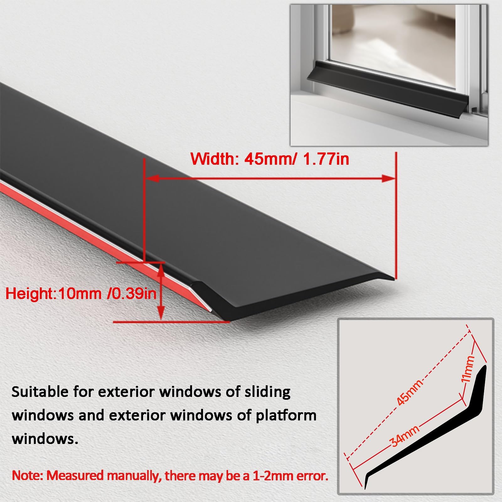 ROFBIHG Cinta De Sellado para Ventana, Junta De Goma Autoadhesiva para Puertas, Protección Contra La Lluvia, Casa, para El Hogar, Protector Contra La Lluvia Duradero, Negro(1.5m(4.9ft),4.5cm)