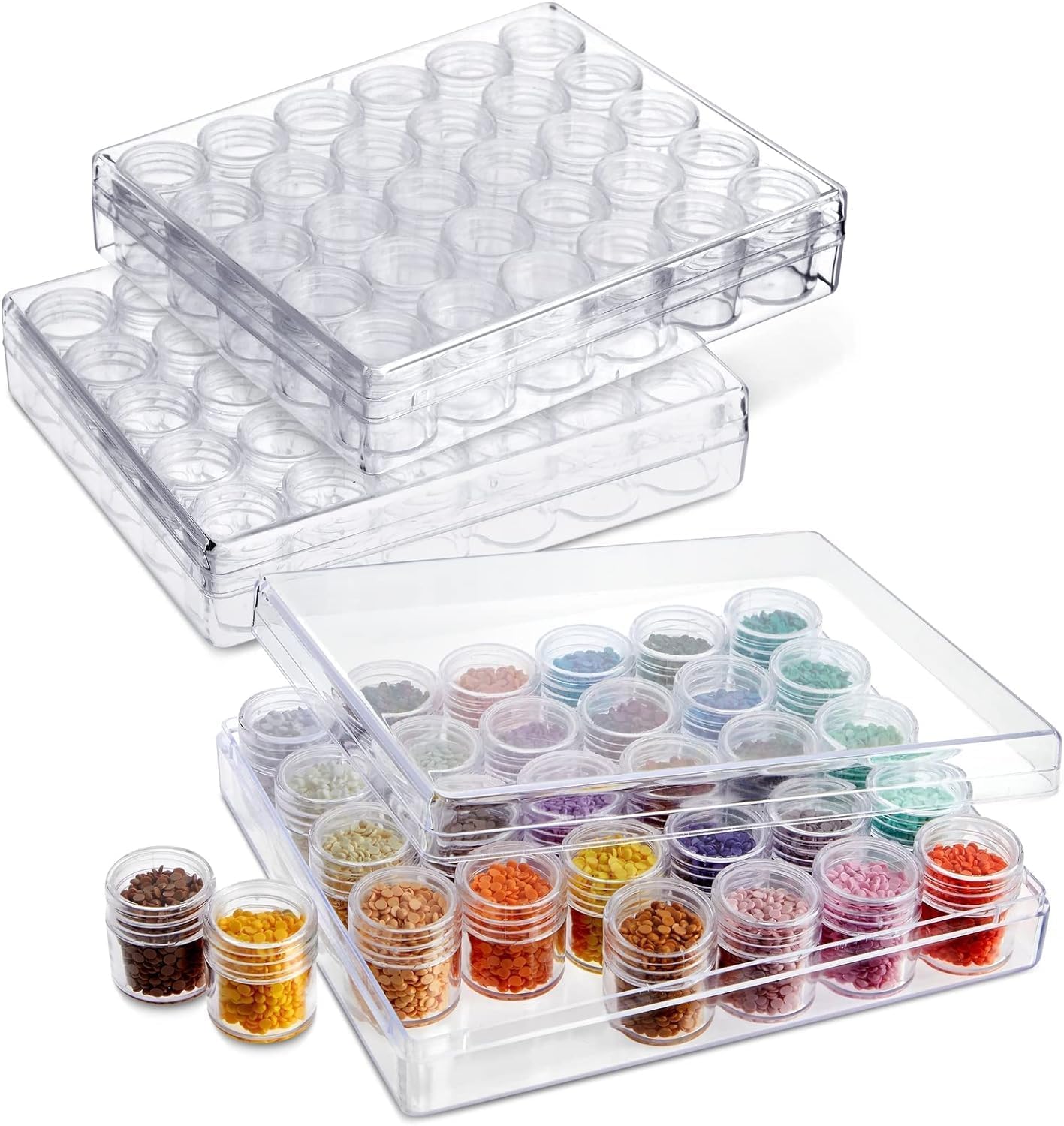 Storage box Diamond Small Clear Plastic Bead Containers with Lid for Jewelry Painting Art Craft Rhinestones Sewing Cosmetic Nail Glitter Powder (30PCS ROUND BEAD STORAGE BOX)