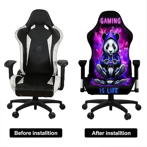 Miniatura 4 de Blacklight - Funda para silla de juegos, diseño de panda neón reactivo a los rayos UV, funda elástica lavable para sillas de deportes electrónicos,
