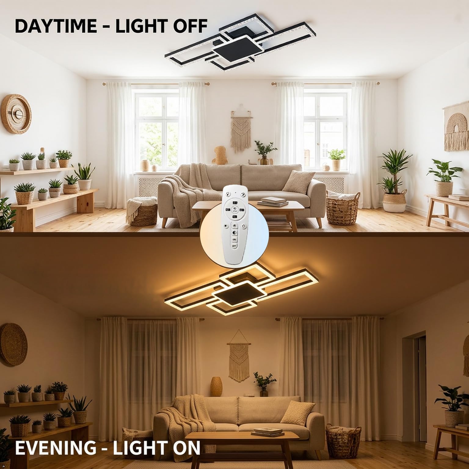 Kwadratowa Lampa Sufitowa LED 75W Czarna z Regulacją Jasności 5 głowic