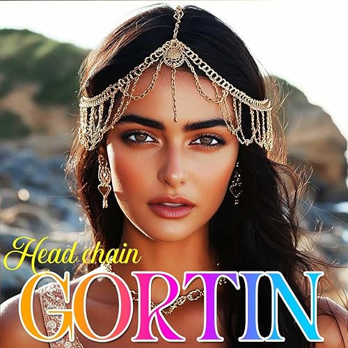 Miniatura 6 de Gortin Diadema de cadena para la cabeza, accesorios para el cabello, cadena para el cabello, accesorios para el cabello para mujer, aleación