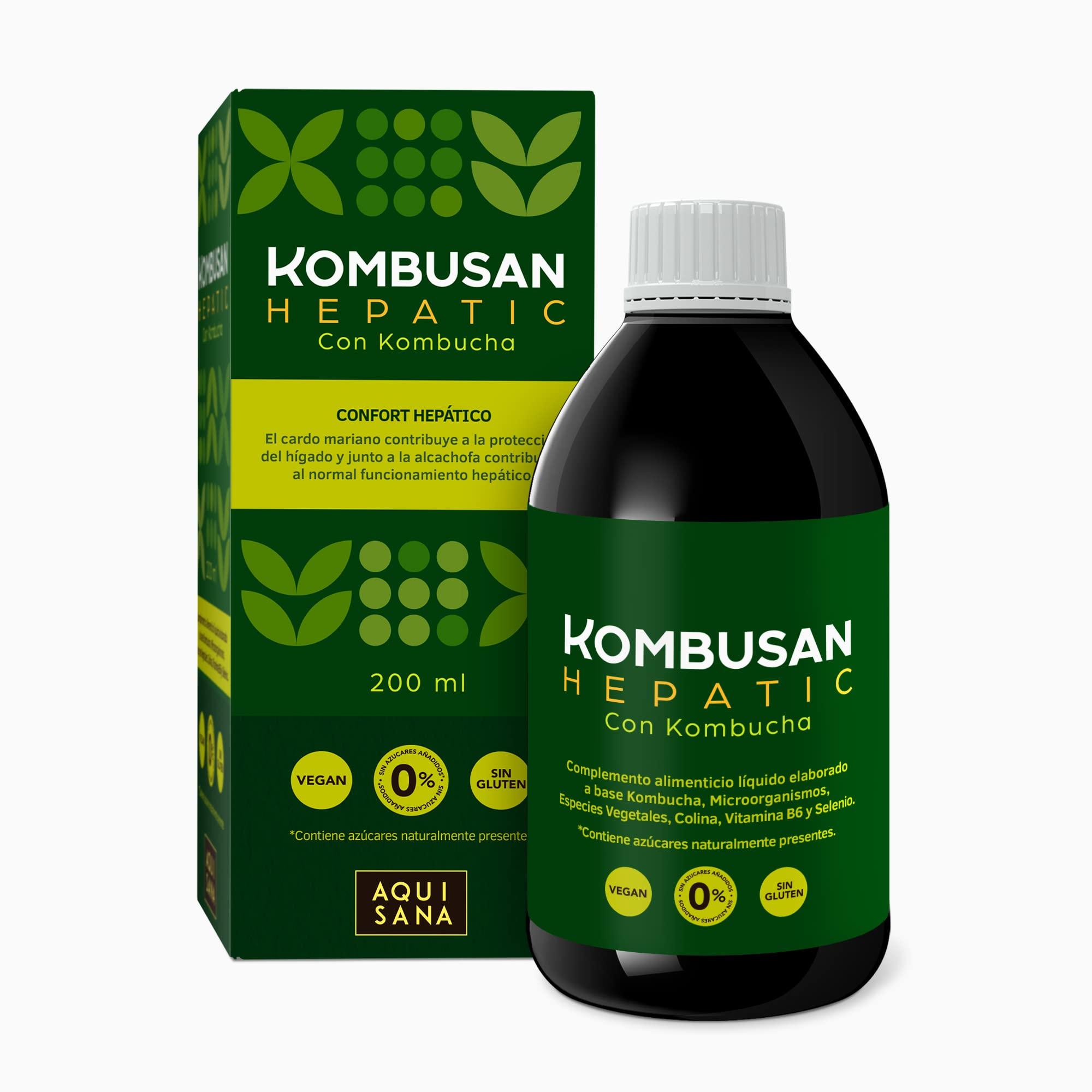 Kombusan Hepatic - Complemento Alimenticio a Base de Kombucha -Formato 200 ml- Favorece la Protección del Hígado - Ideal para Mejorar la Digestión - Alto Contenido en Vitaminas - Aquisana