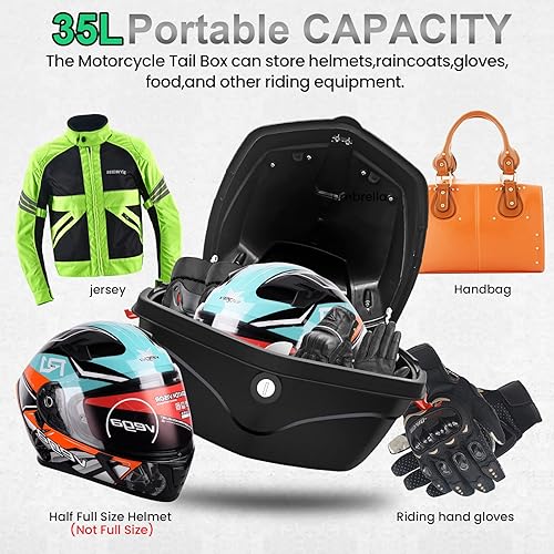Miniatura 4 de Funda superior de motocicleta de 35 L, caja trasera de motocicleta, portador de almacenamiento de plástico impermeable con cómodo respaldo de