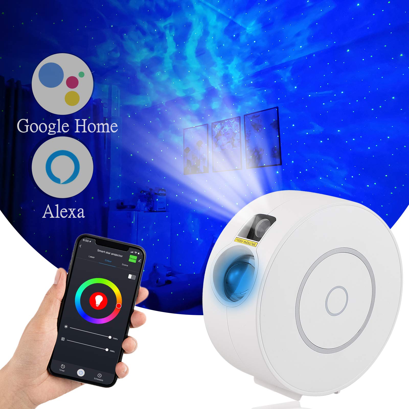 ENZO KEN Smart Galaxy Star Projector,Alexa & Google Home Compatible APP/Voice Controlled Space Starlight Projector, Room Decor Kids Night Light for Bedroom/Bar/Party