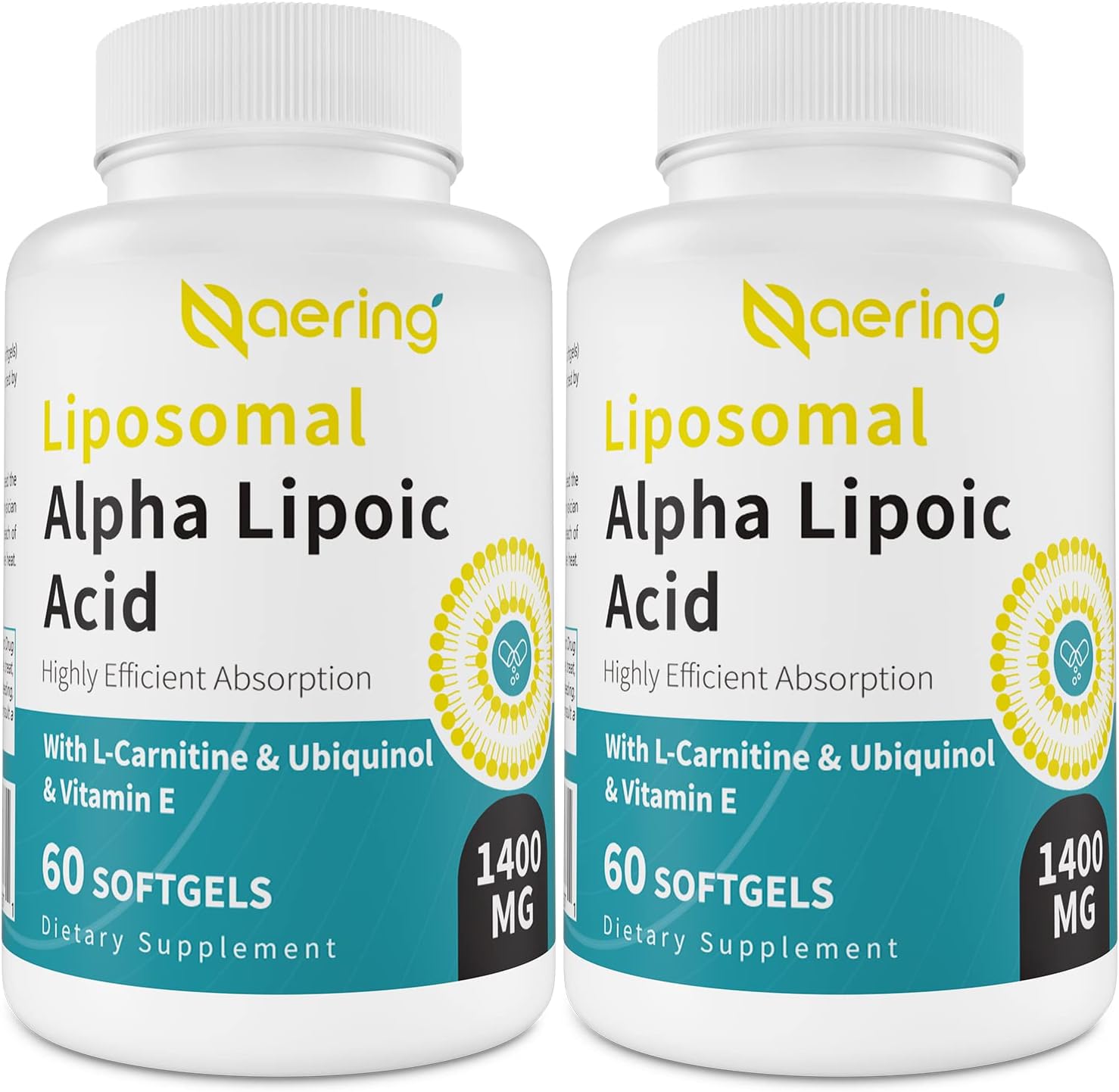 Liposomal Alpha Lipoic Acid 1400mg Softgels, ALA Supplement with L-Carnitine 1000mg, Ubiquinol (Active CoQ10) 100mg and Vitamin E 10mg for Antioxidants, Nerve & Energy, 120 Softgels