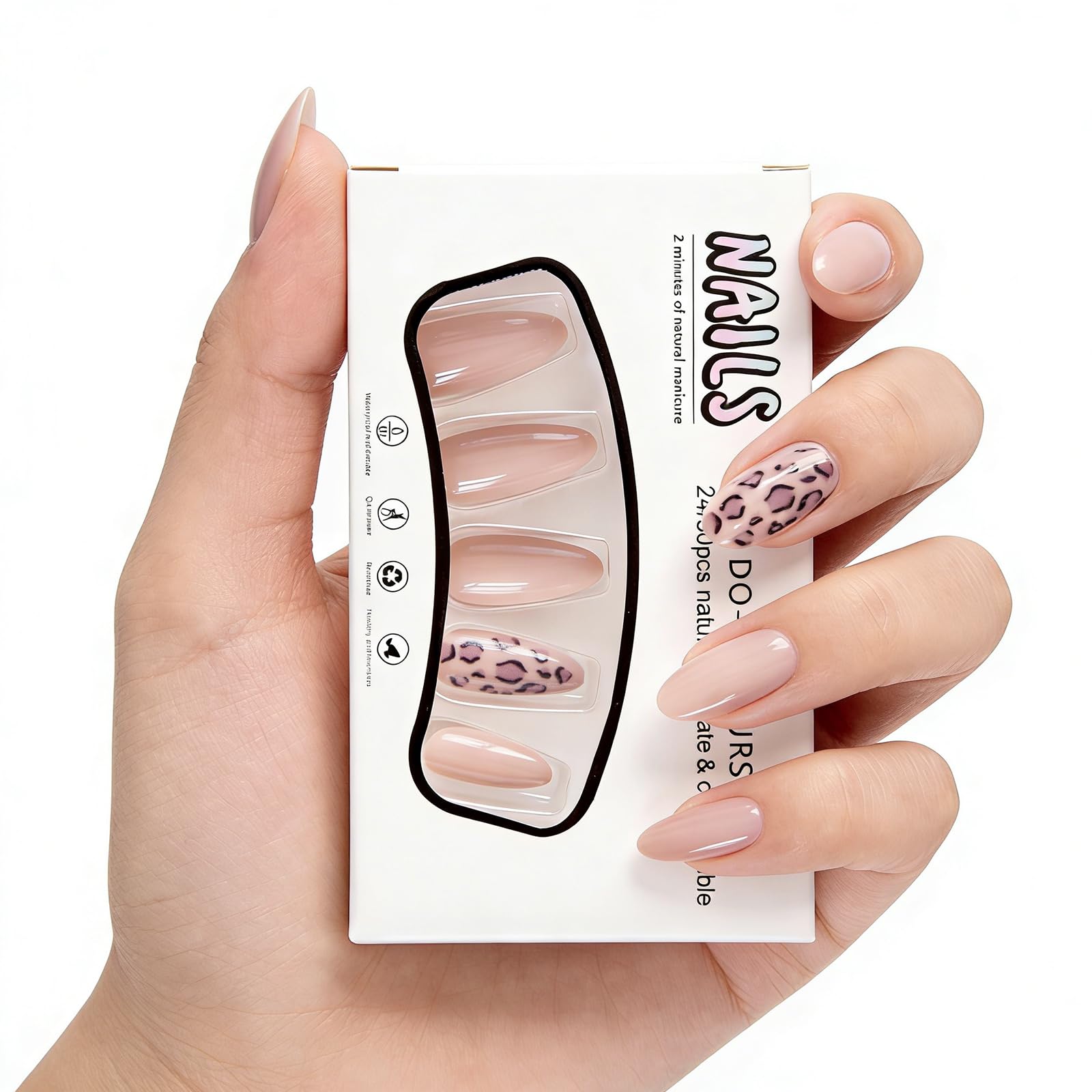 Unghie Finte Leopardate, 24PCS Unghie Press On Stampa Leopardo, Press On Nails Gel Leopard Print, Unghie Finte Corte Leopardate con Colla e Lima per Donne e Ragazze
