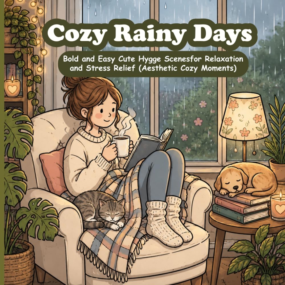 Cozy Rainy Days: Bold and Easy Cute Hygge Scenes for Relaxation and Stress Relief (Aesthetic Cozy Moments)