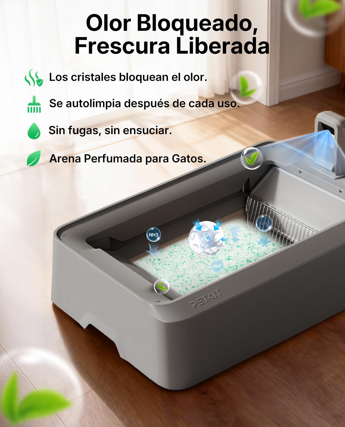 PETKIT Set de Arena Cristalina para Gatos, para PUROBOT Crystal Duo Arenero Gatos Autolimpiable, Recogida Dual de Residuos, Bandeja Reemplazable, Control de Olores, 4 Piezas, Verde