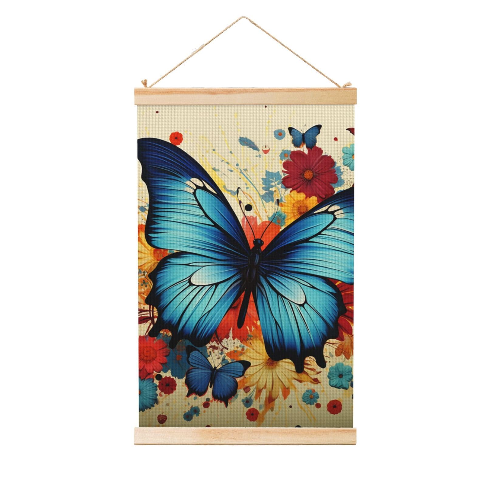 Butterfly Poster Wooden Shaft Hanging Poster Wall Hanging Banner Canvas Artwork with Wood Frames 20"x30" Modern Artwork Decor Ready to Hang Wall Art for Home Decor Scroll Painting