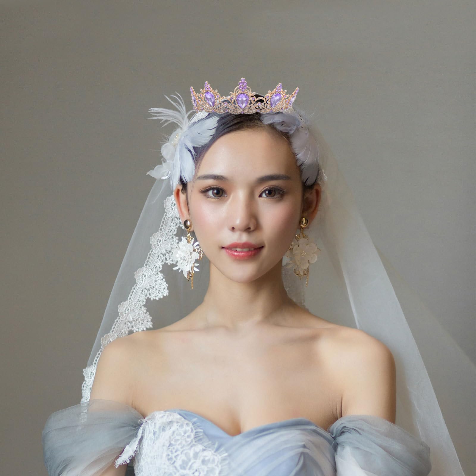 Healeved 5 Piezas Tocado de Novia Vintage Barroco Cristales de Imitación Púrpura, Ligera y Cómoda para Bodas y Halloween, Accesorio Elegante para Mujer