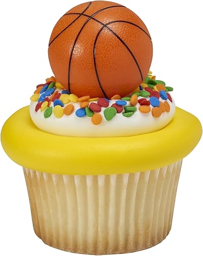 Miniatura 8 de DECOPAC Anillos de baloncesto 3D, decoraciones de cupcakes, adornos para pasteles seguros para alimentos, paquete de 24