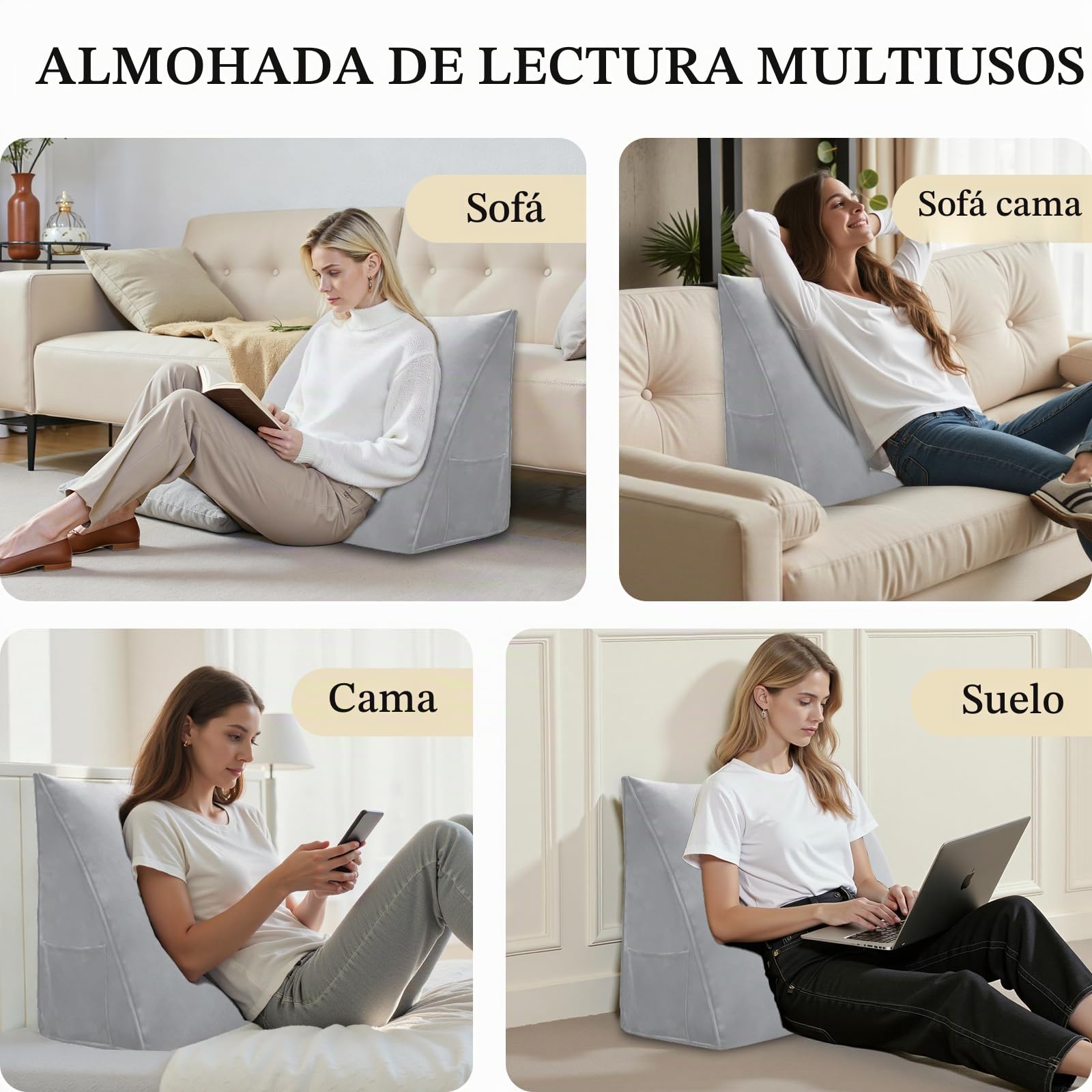 Cojín de Lectura – Cojín Triangular de cuña para Cama y sofá, cómodo cojín para la Espalda, cojín de Apoyo Suave para Leer y Relajarse, con Funda extraíble y Lavable