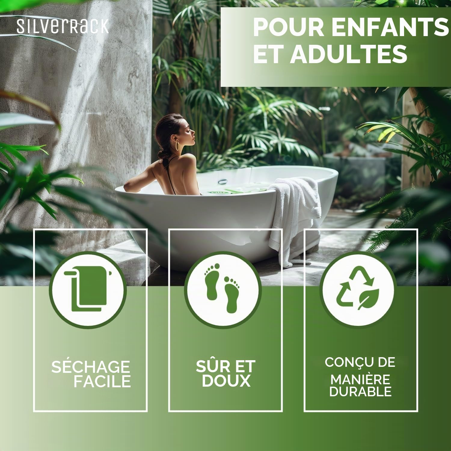 Tapis de Bain antidérapant 100 x 40 cm SilverRack DermaSensitivo sans BPA pour Bébés