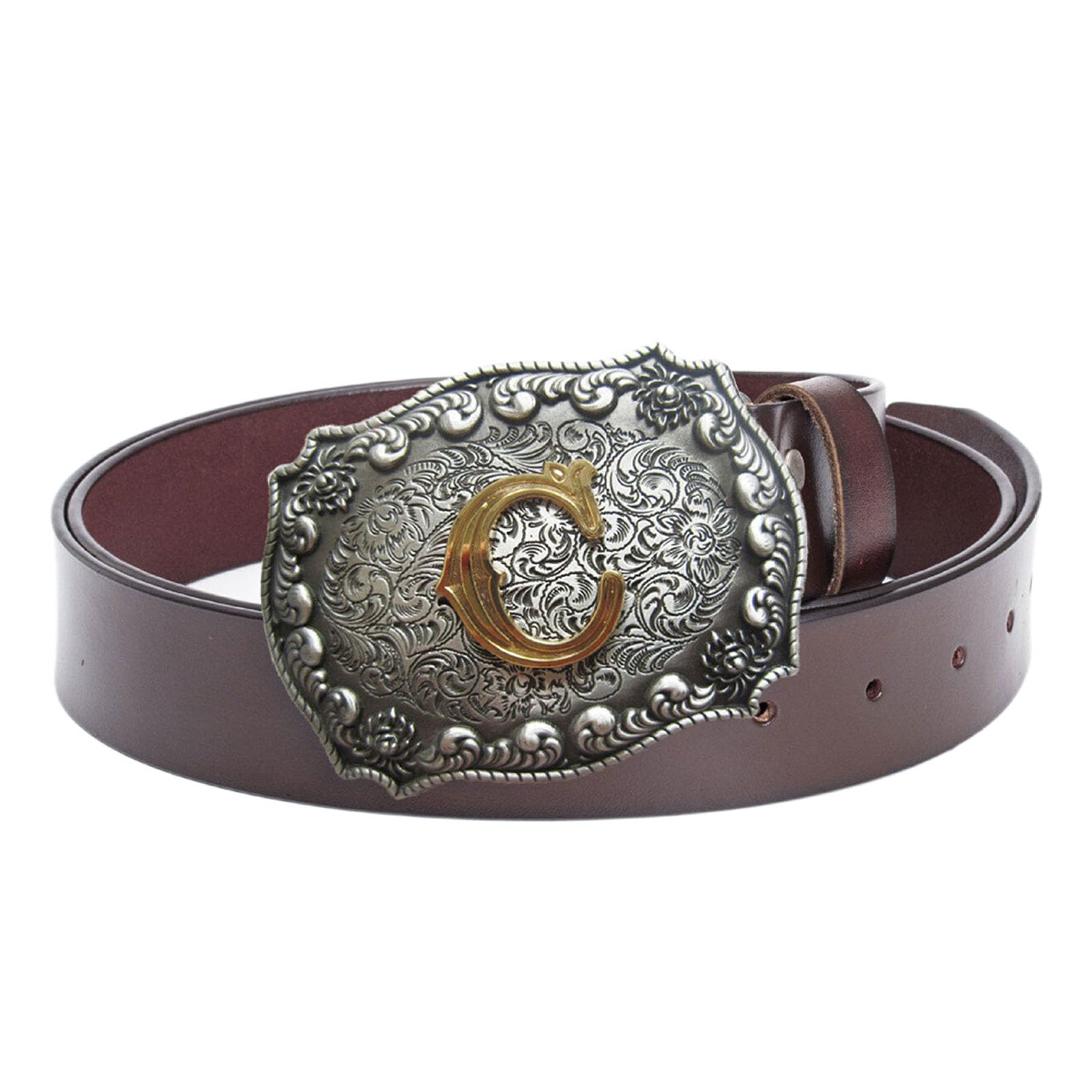 BDAYEK Men's Belt Men's Leather Belt Western Cowboy With Buckle Alphabetical Patterns Brown'