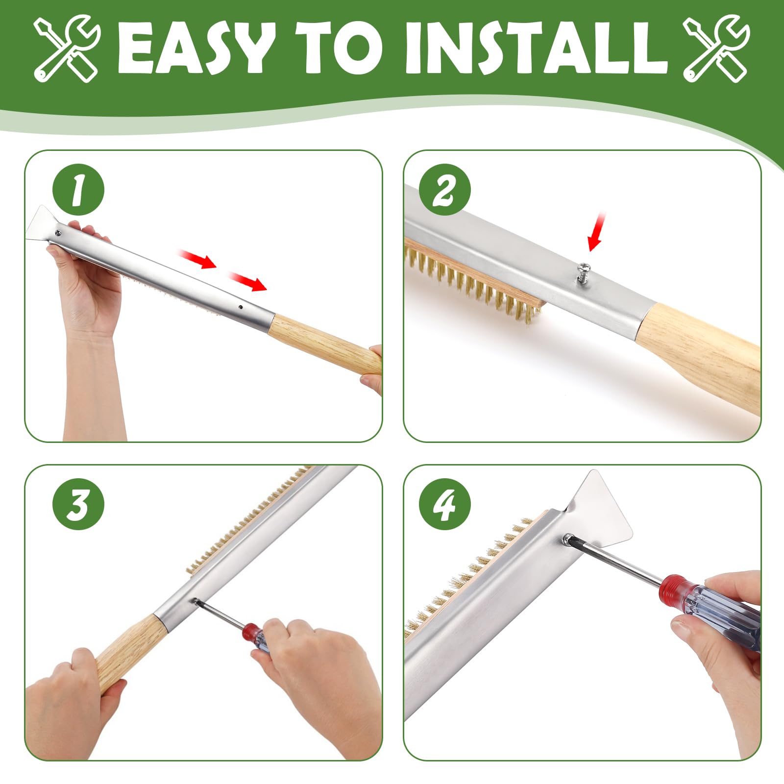 Pizzaofen-Bürste Mit Edelstahlschaber - Messingborsten & Holzgriff Für Outdoor-Öfen