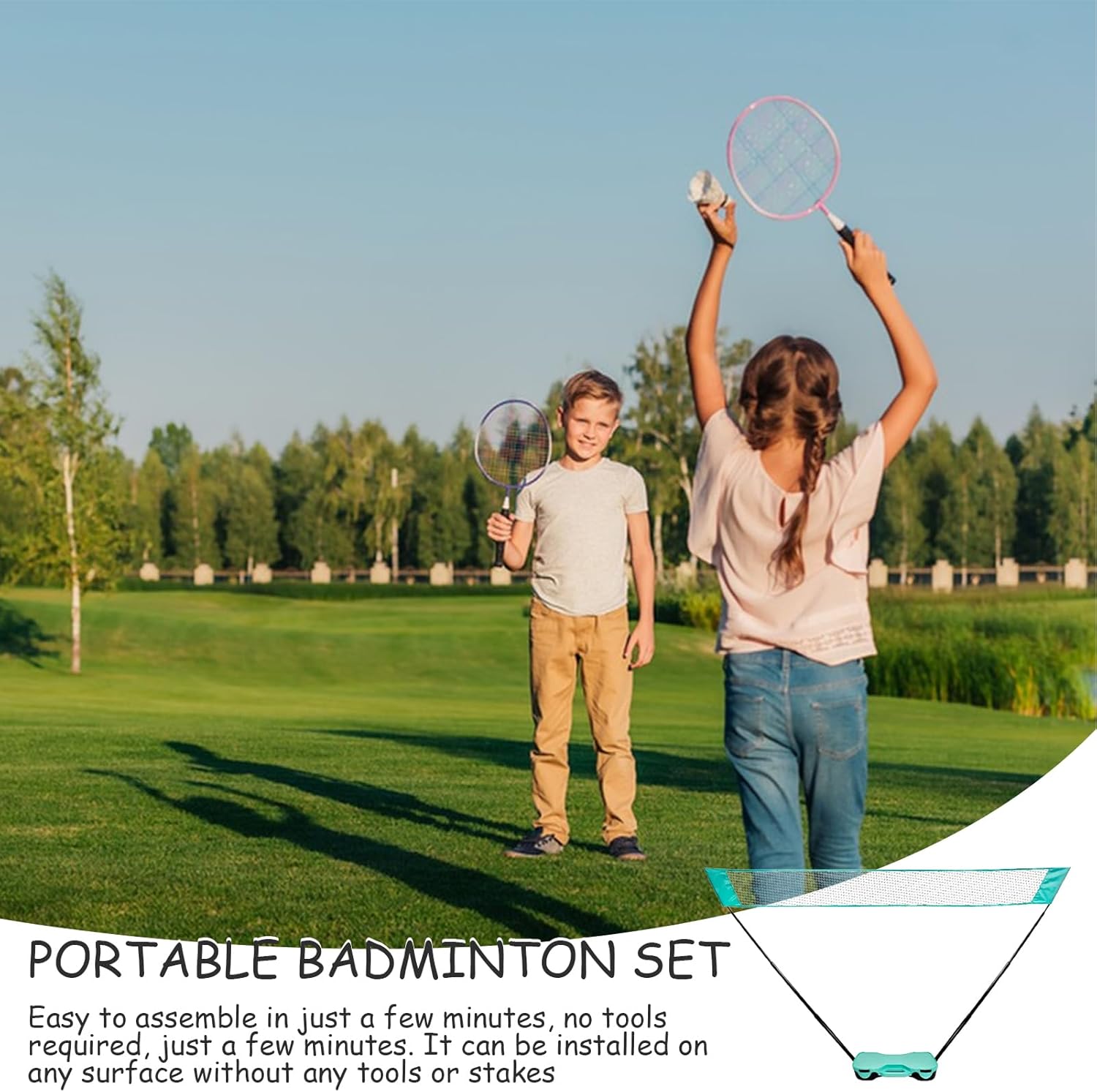 Portable Badminton Net,Foldable Volleyball Tennis Gear | Badminton Net Set | for Backyard Driveway Beach Outdoor Indoor Volleyball Tennis Courts Games Parties Family Vacations