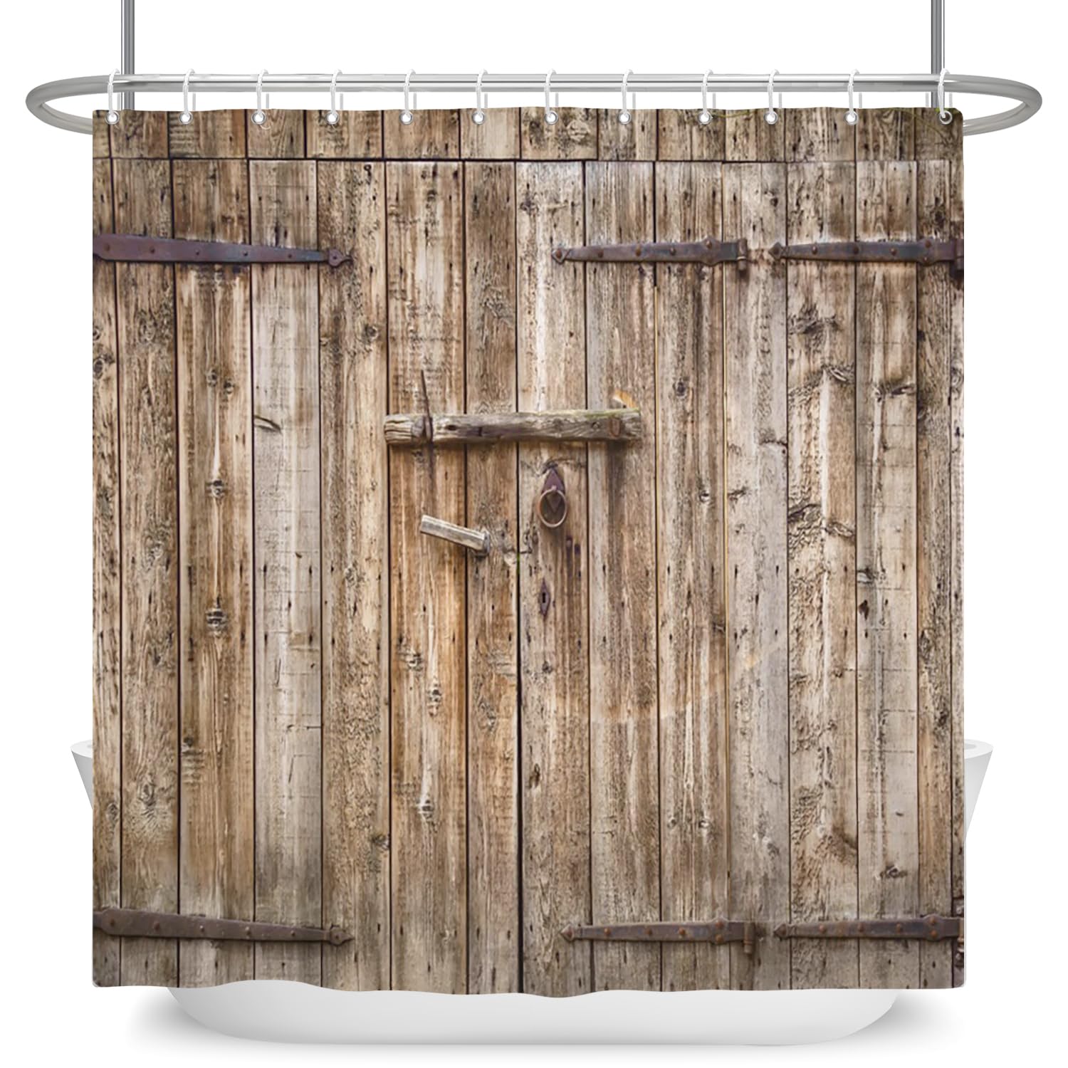 SDOTPMT 122x183cm Wooden Plank Shower Curtain Vintage Brown Barn Door Bath Curtain Wood Rustic Floor Farmhouse Rural Countryside Bathtub Curtain for Bathroom Fabric Polyester Waterproof with Hooks - Image 4