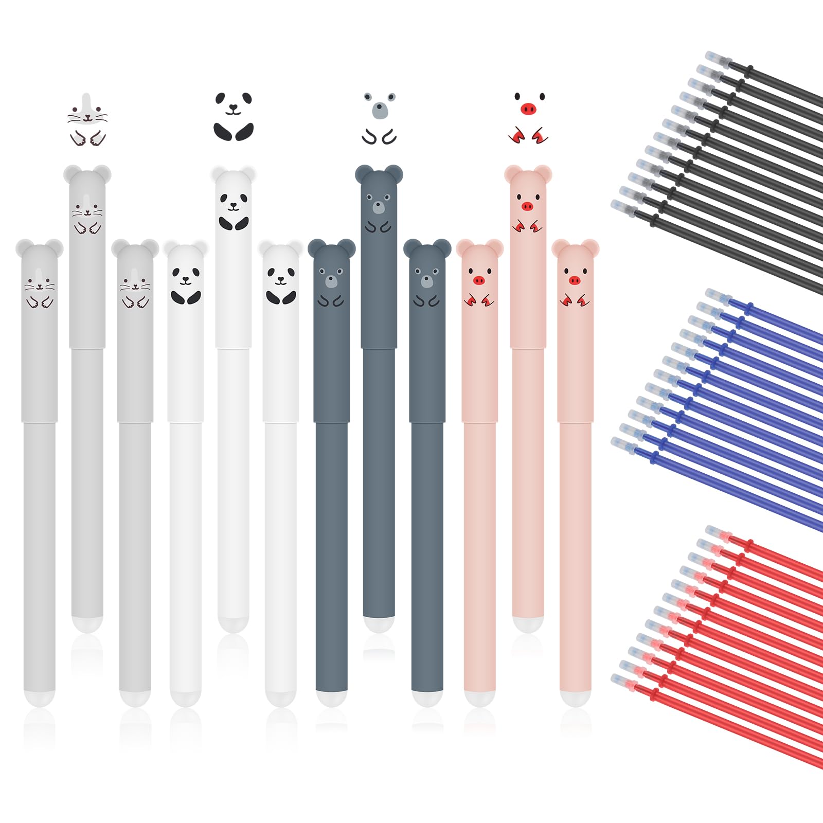 12 Piezas Bolígrafos de Gel Borrables con 36 Recargas, Gel Ink Rollerball Pen, Bolígrafos de Tinta de Gel, Boligrafos Borrable de Punta 0.5 mm, Boligrafo Borrable de Animales para Estudiantes, Niños