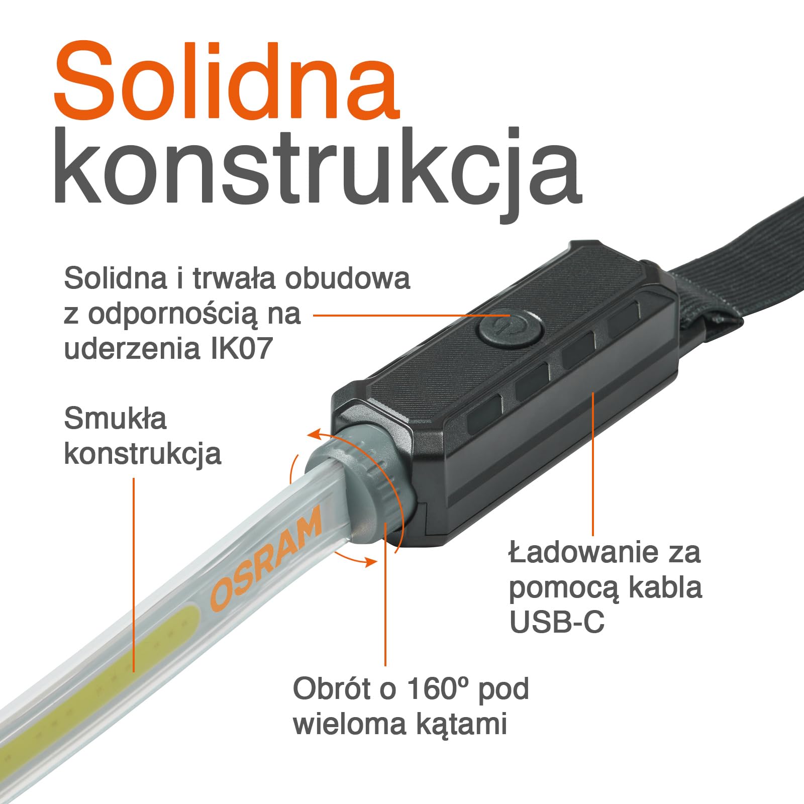 OSRAM LEDInspect FLEXIBLE INSPECTION LIGHT, akumulatorowa lampa inspekcyjna LED, 6000K, jasność do 1000 lm, zdejmowane paski elastyczne